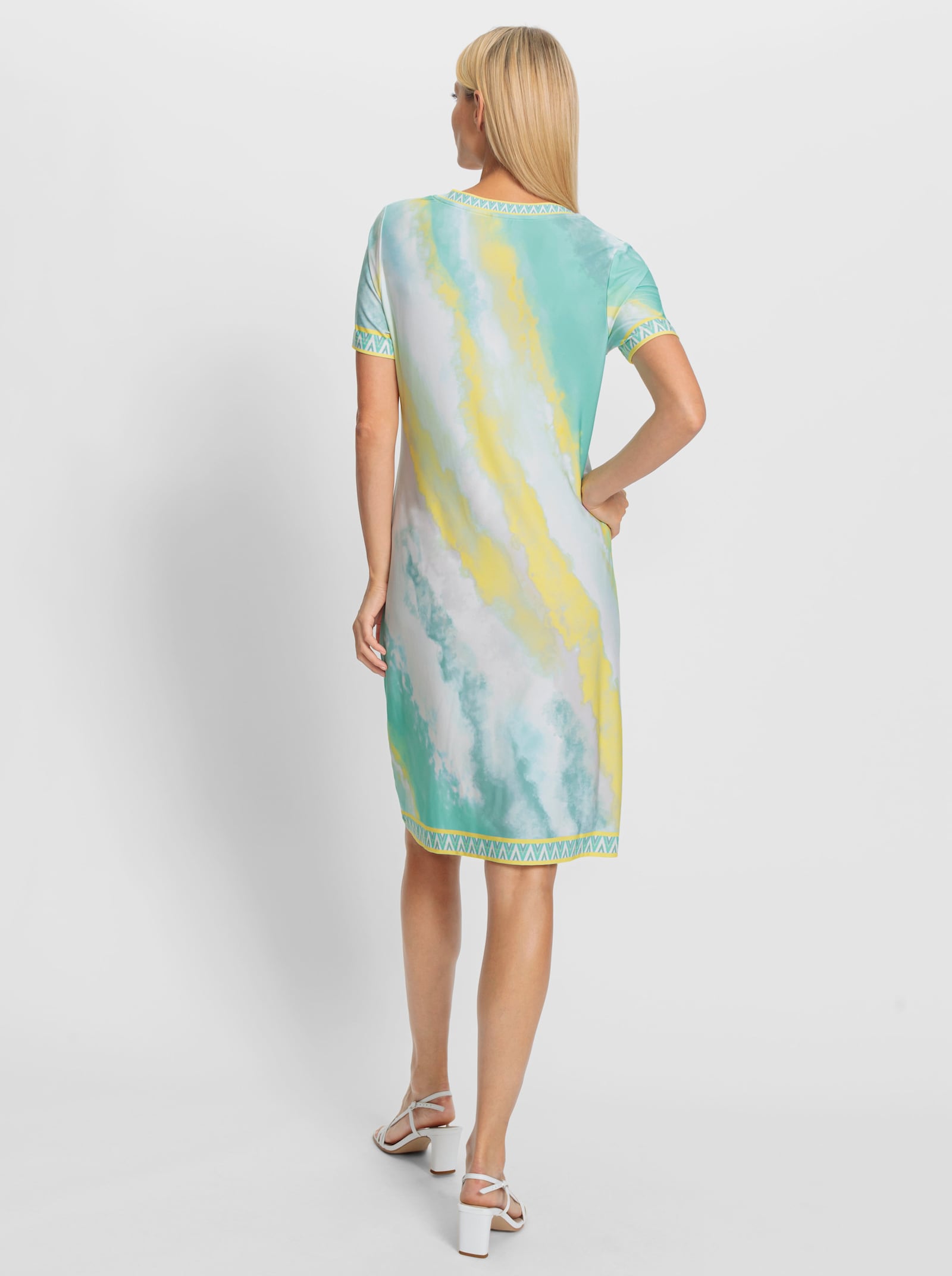 heine Robe imprimée imitation batik - bleu-vert-citron vert imprimé