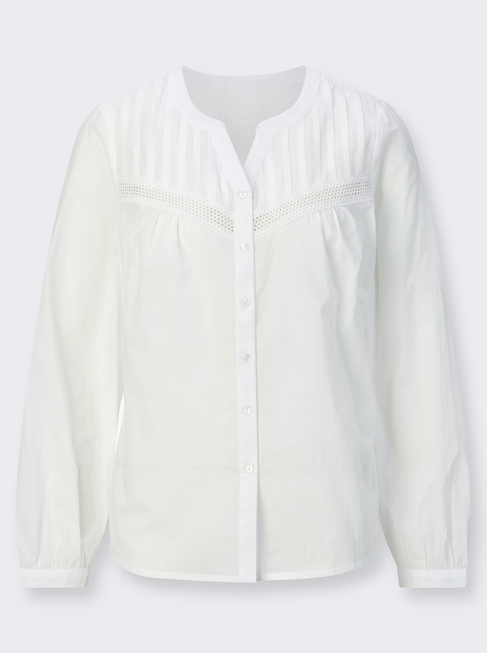 Langarmbluse mit Spitzendetails - ecru