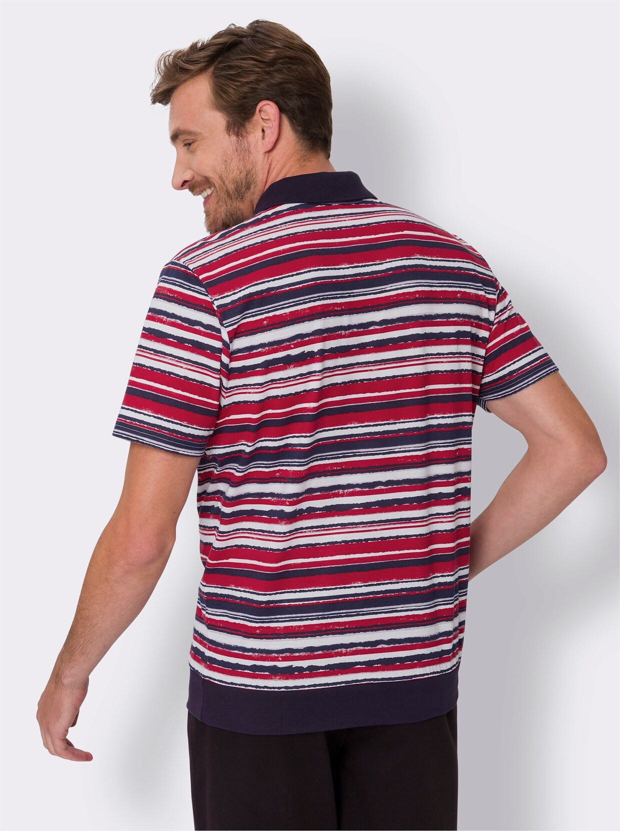 Kurzarm-Poloshirt - marine-rot-bedruckt