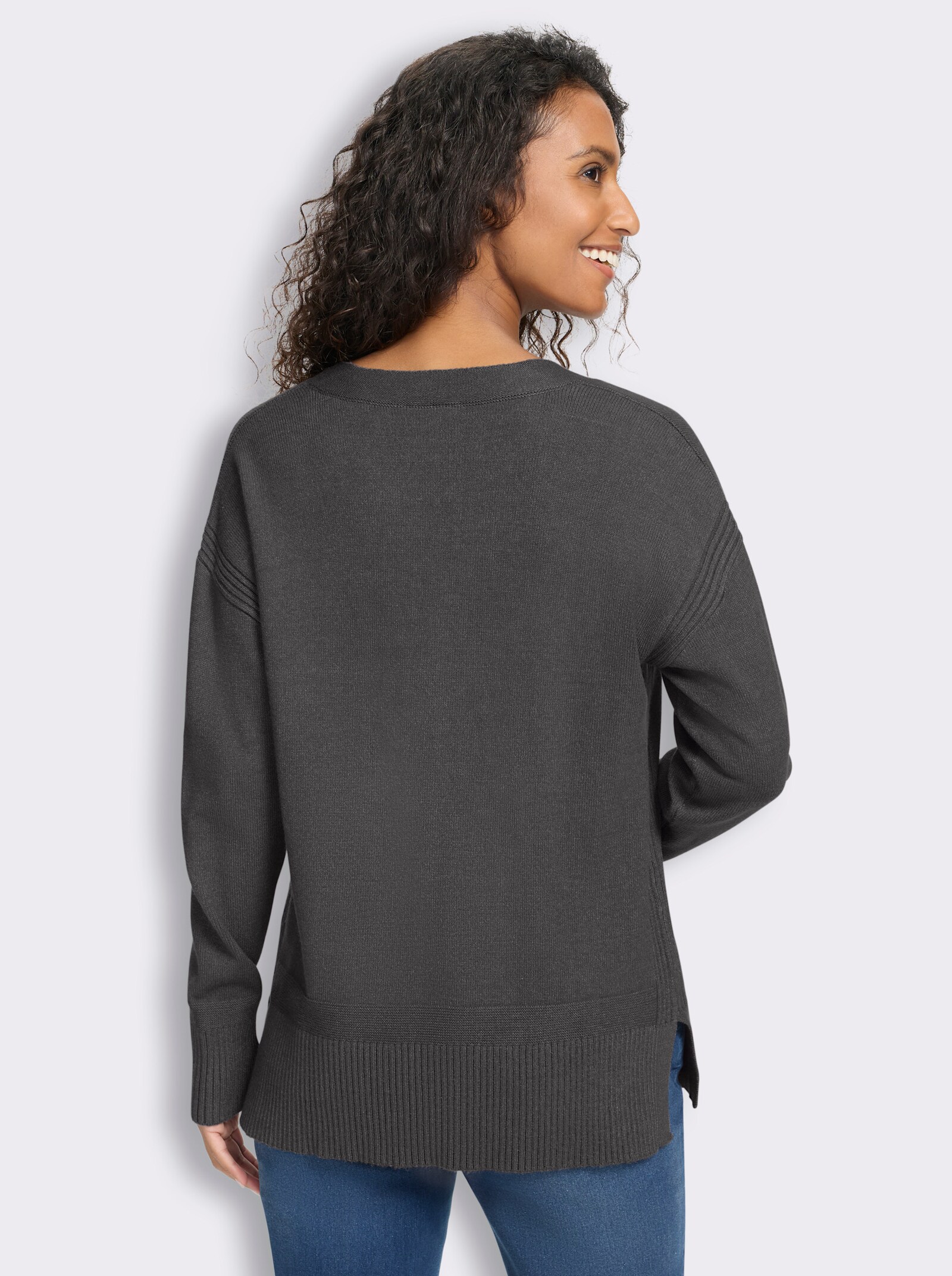 heine Pullover mit Seitenschlitzen - anthrazit-meliert