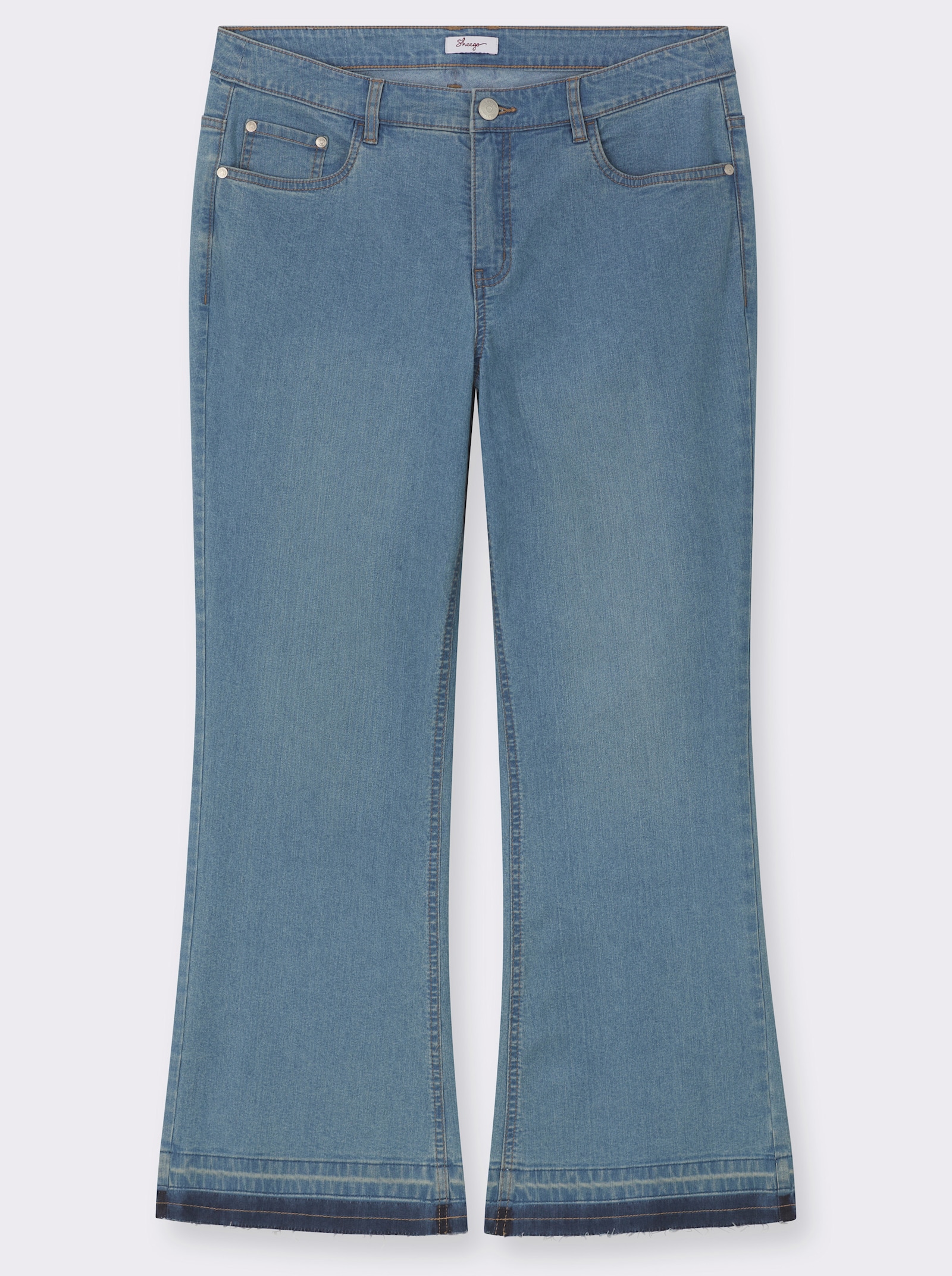 sheego Bootcut-Jeans mit Fransensaum - blue-bleached