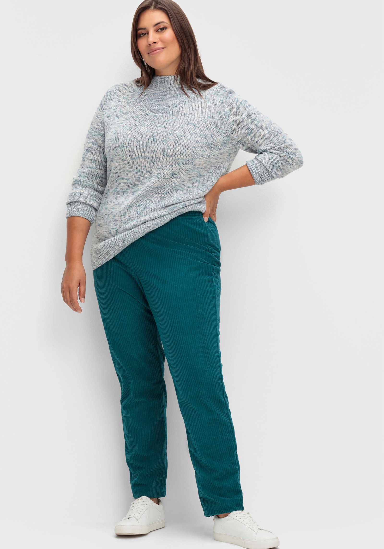 Strickpullover mit Stehkragen - mint-meliert