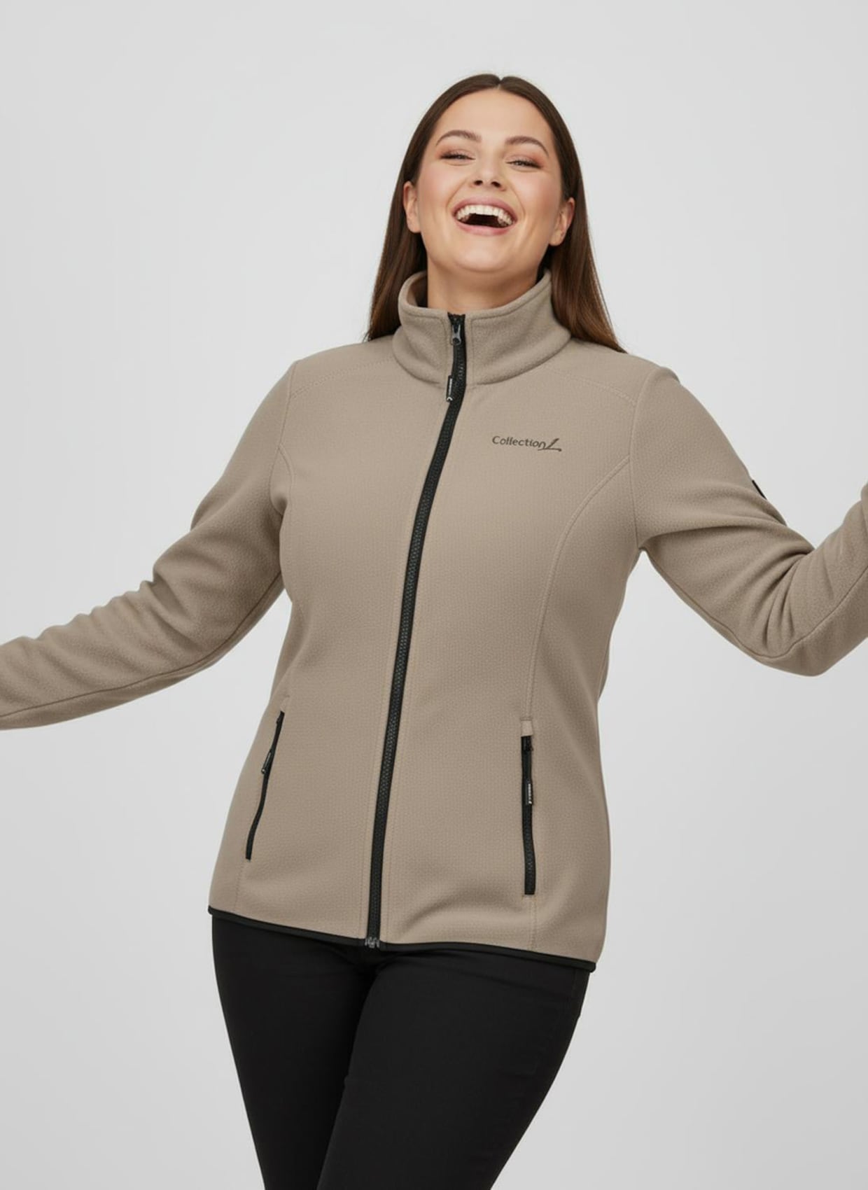 Fleecejacke mit Stickerei - taupe