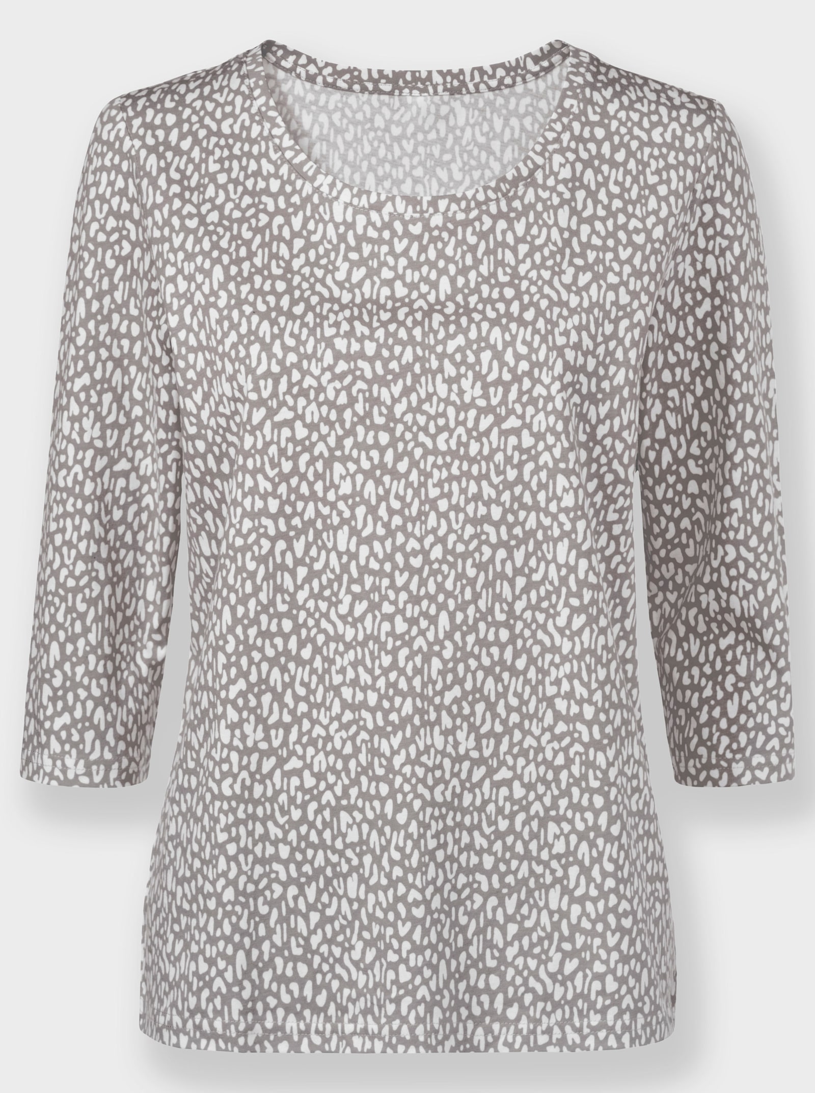 Tričko s 3/4 rukávem a drobným potiskem - bílá-šedá-potisk