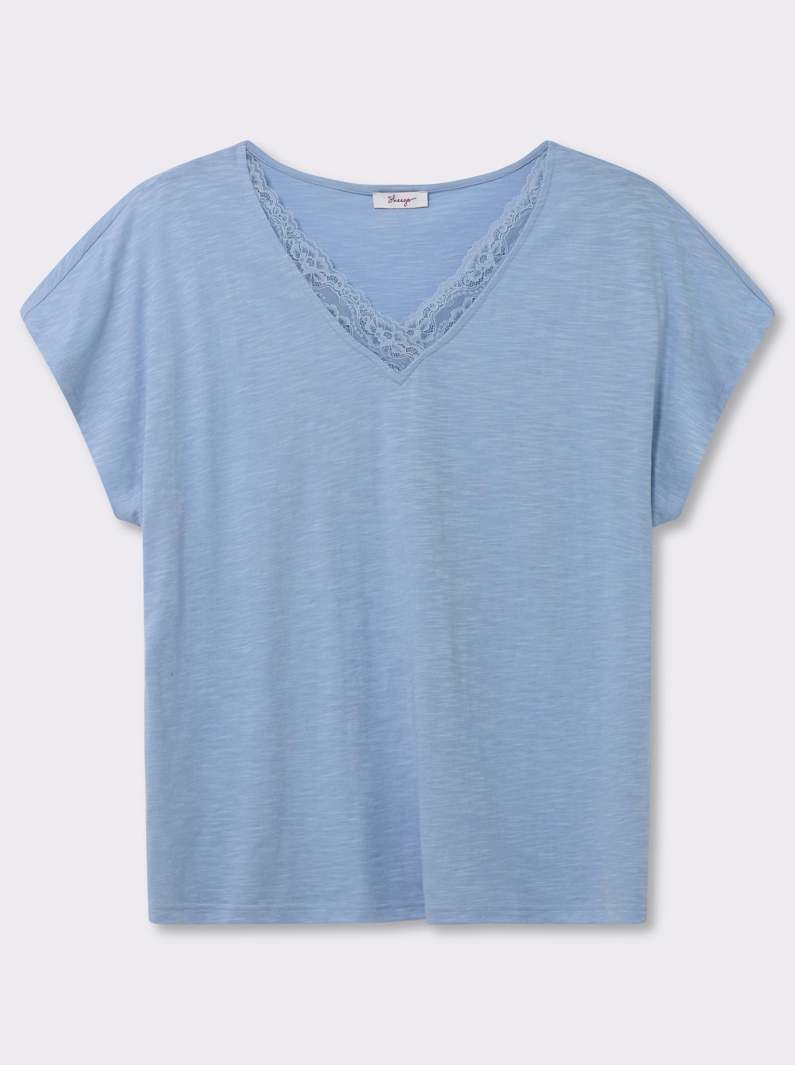 sheego V-Shirt mit Spitze am Ausschnitt - bleu