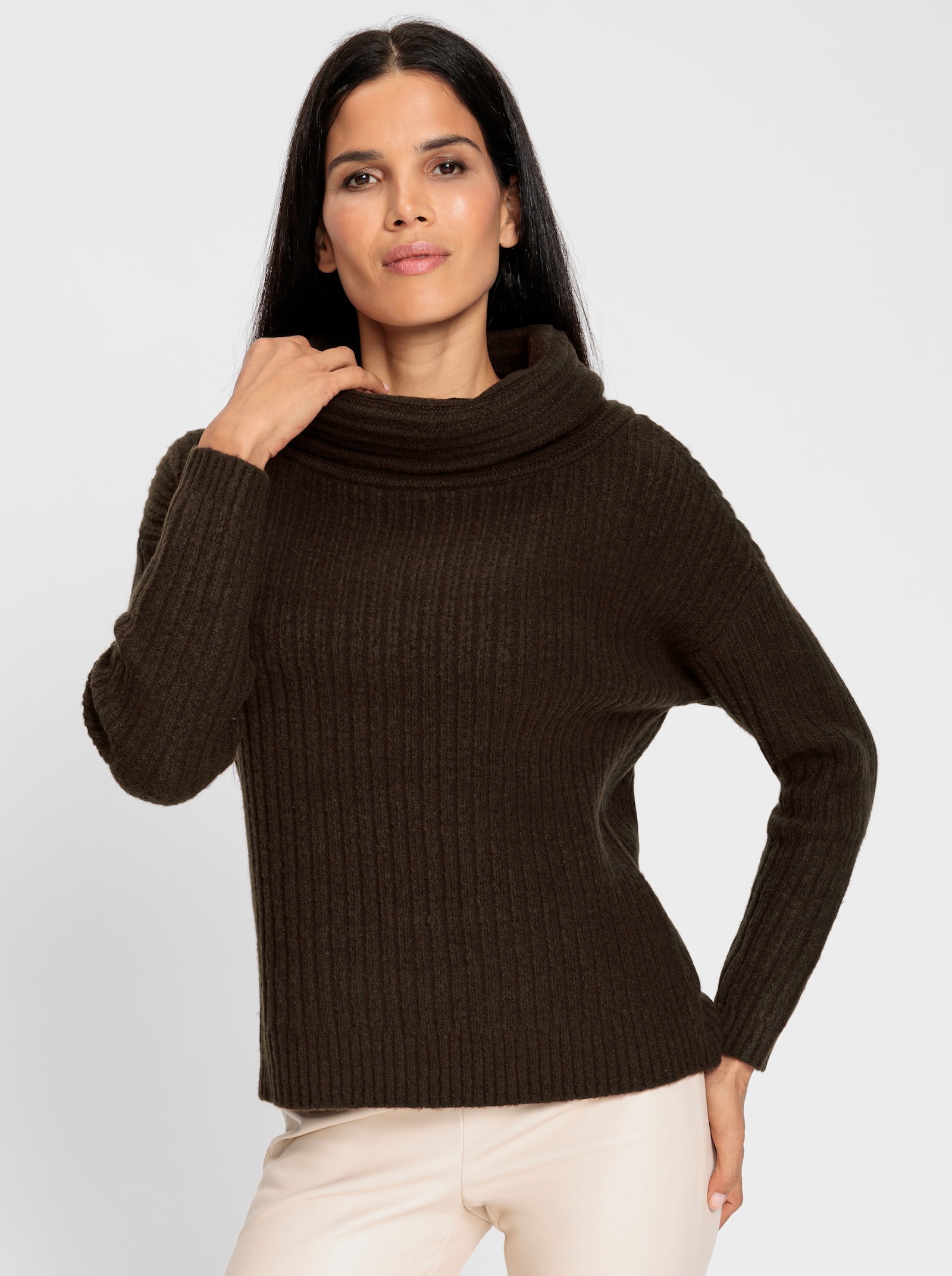heine Strickpullover mit halsfernem Rollkragen - schoko