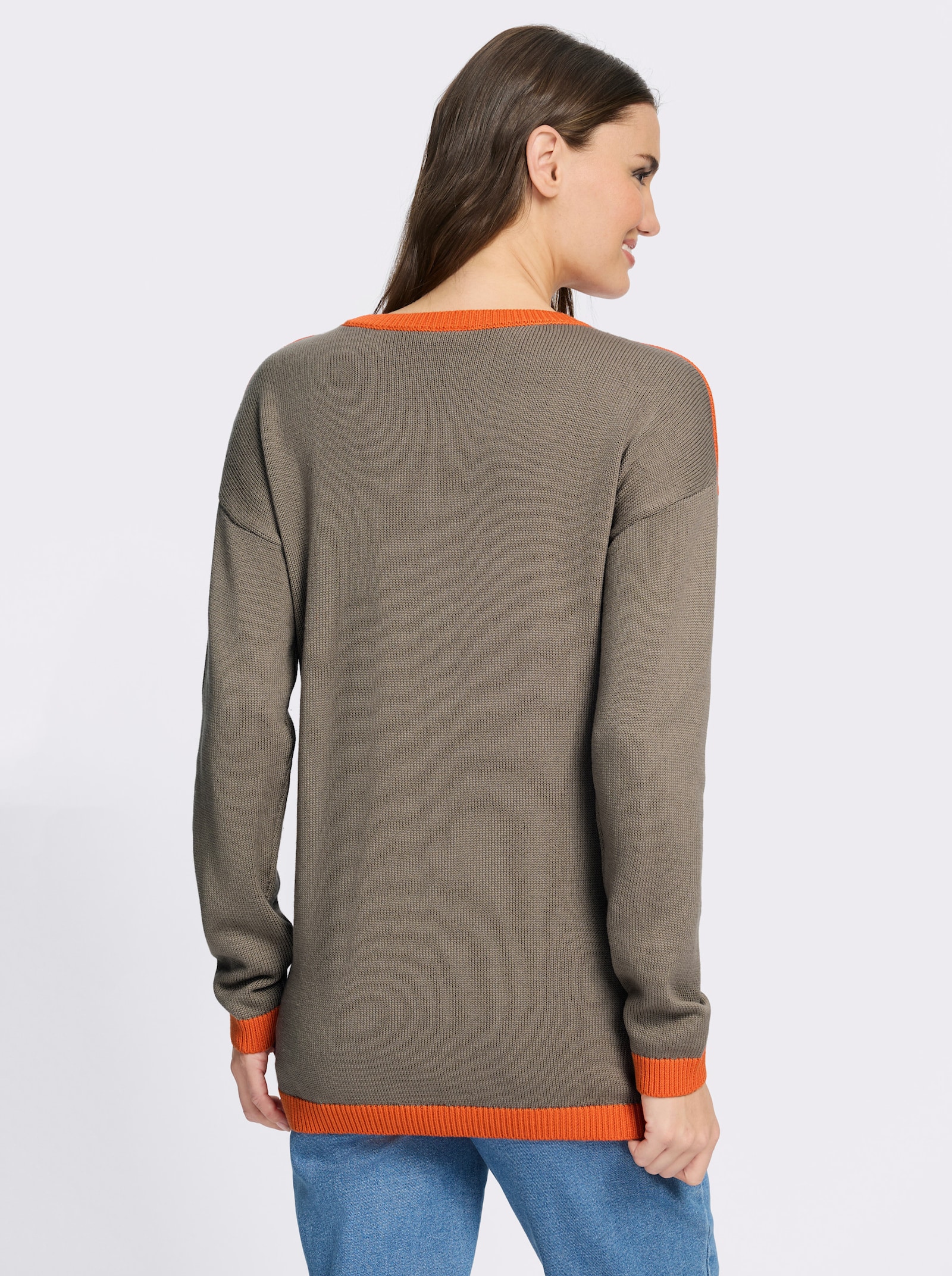 Longpullover mit Blockstreifen - taupe-orange-gestreift