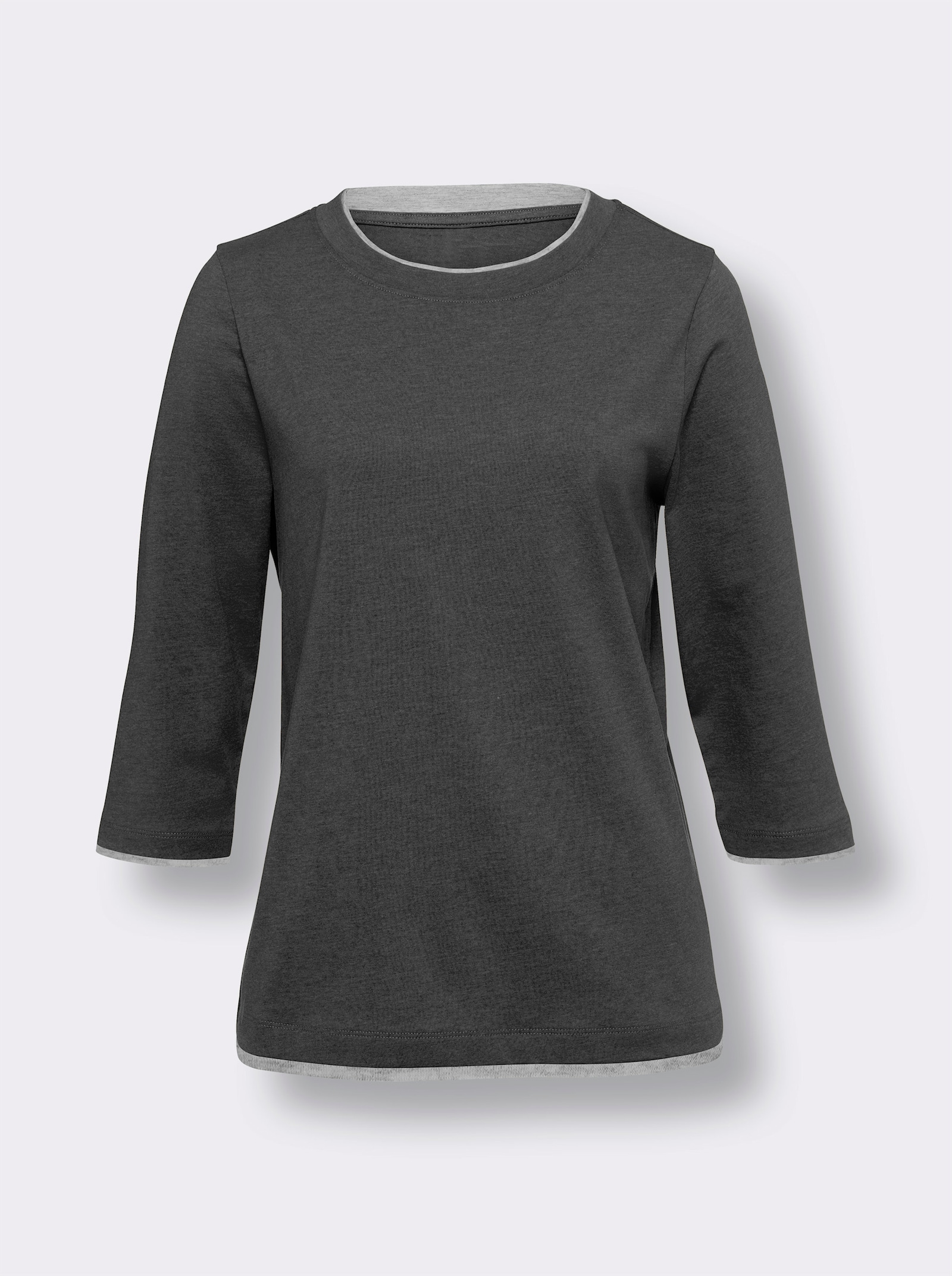 3/4-Arm-Shirt mit Kontrast-Blenden - graphit-meliert
