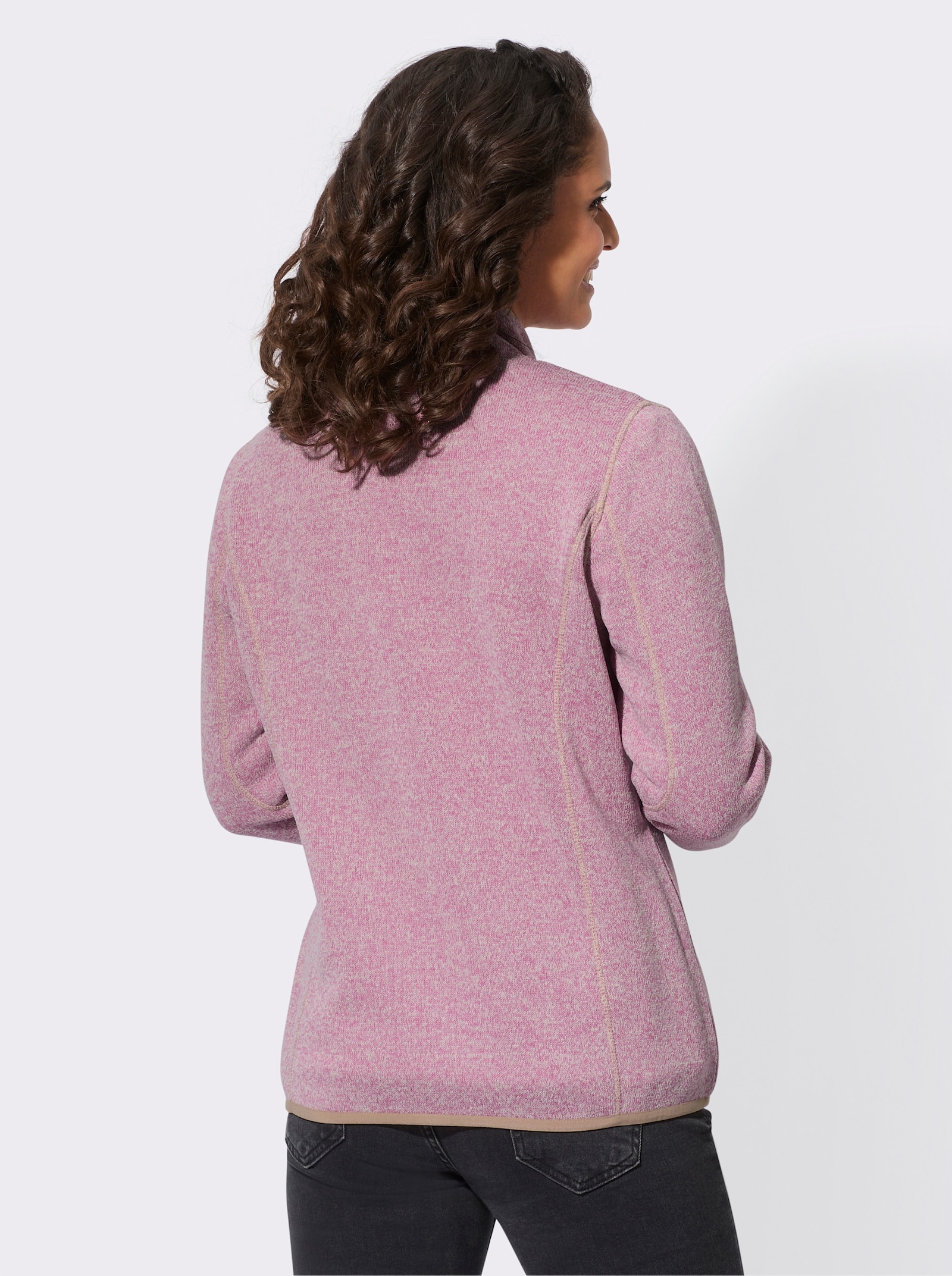 Strickfleece-Jacke mit Nahttaschen - orchidee-meliert