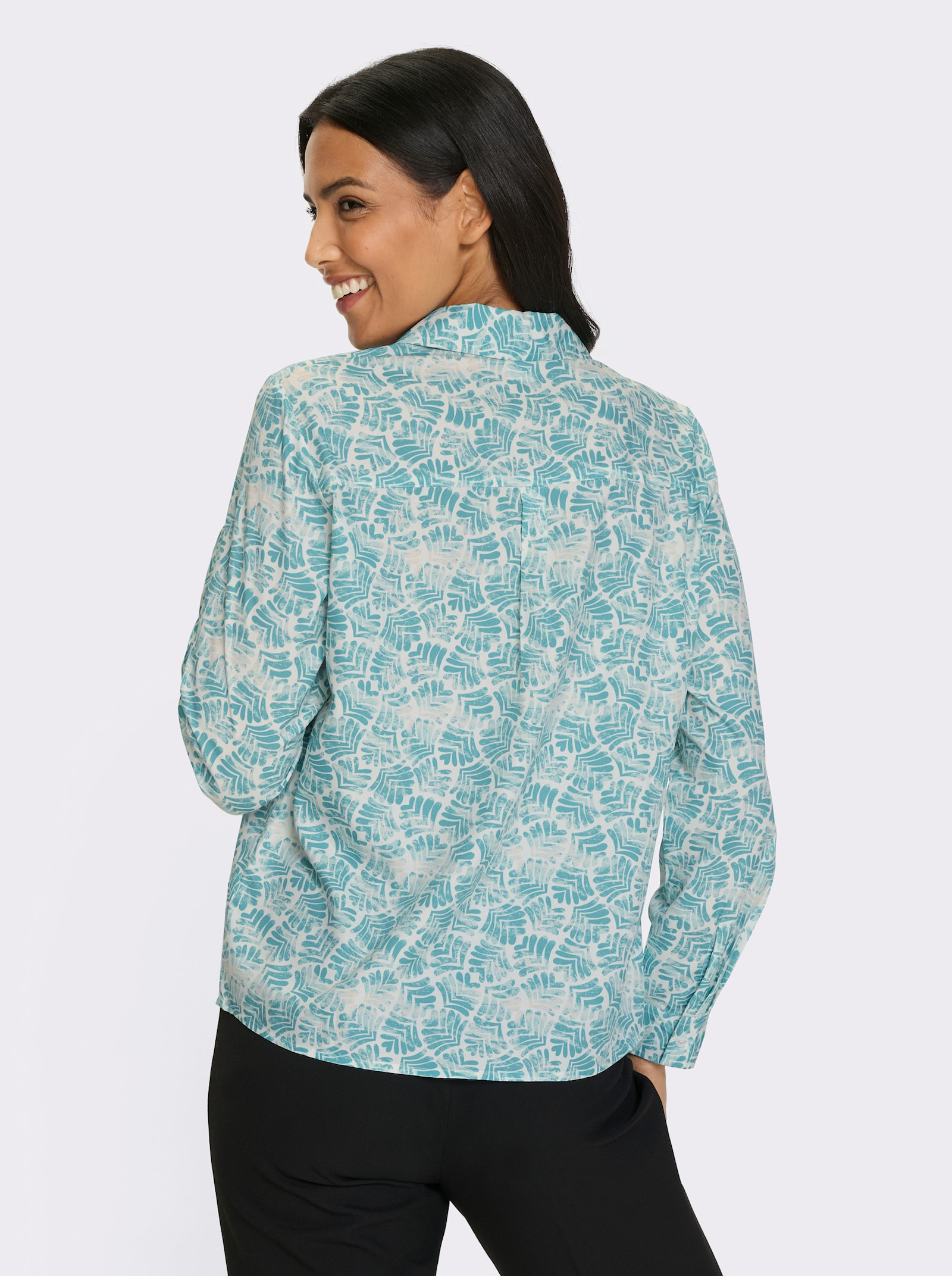 Langarm-Bluse in Schlupfform - mint-weiss-bedruckt