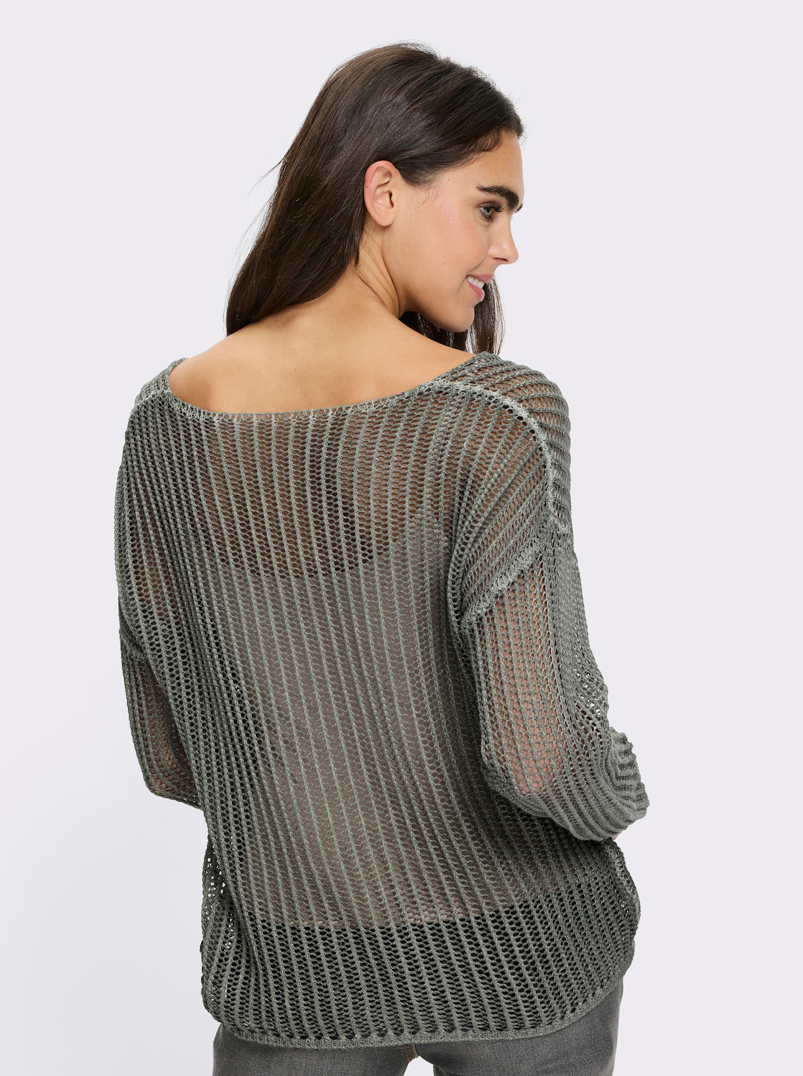 heine Pullover mit Lochstrickmuster - khaki