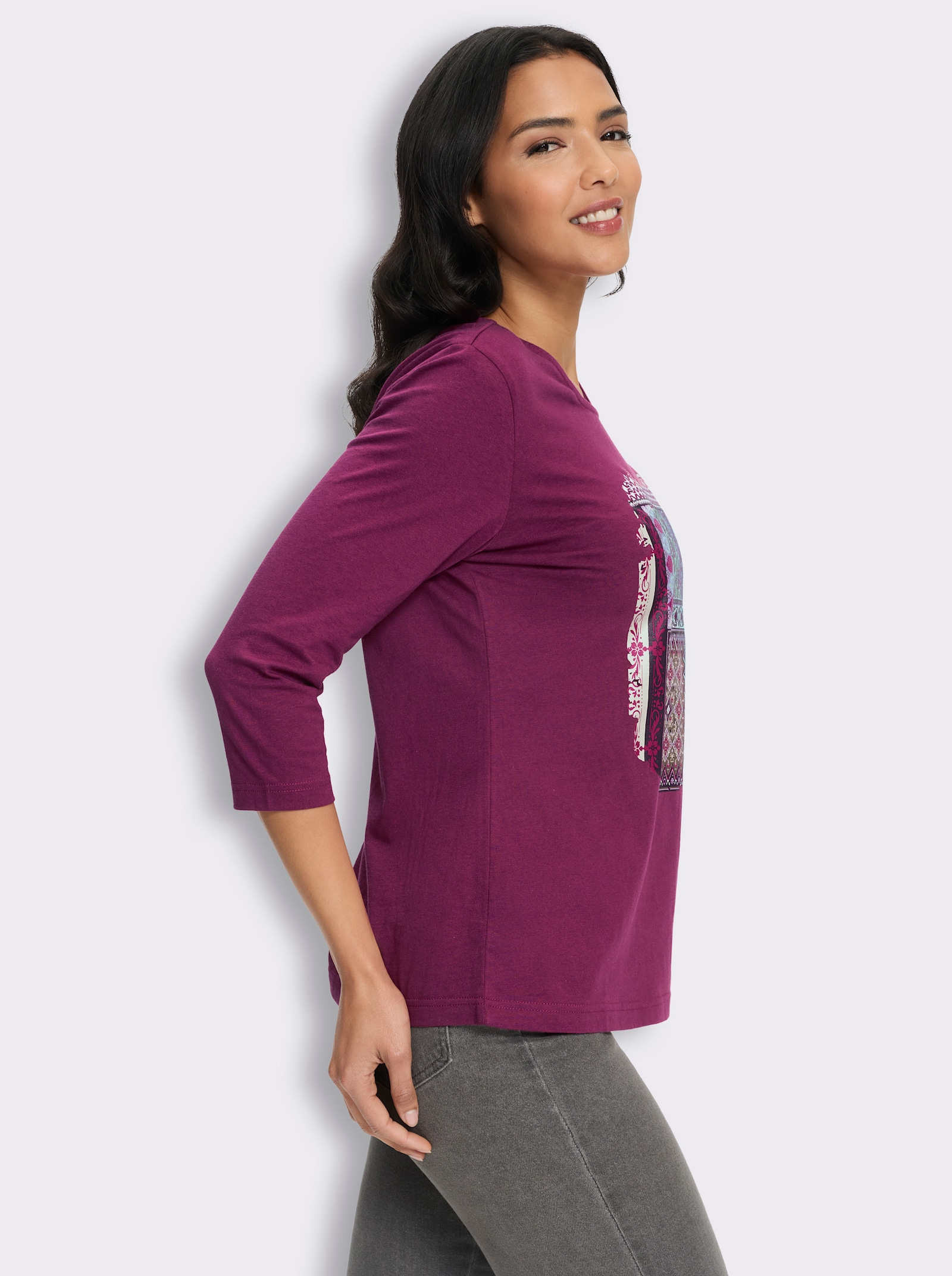 3/4-Arm-Shirt mit Patchwork-Muster - malve-traube