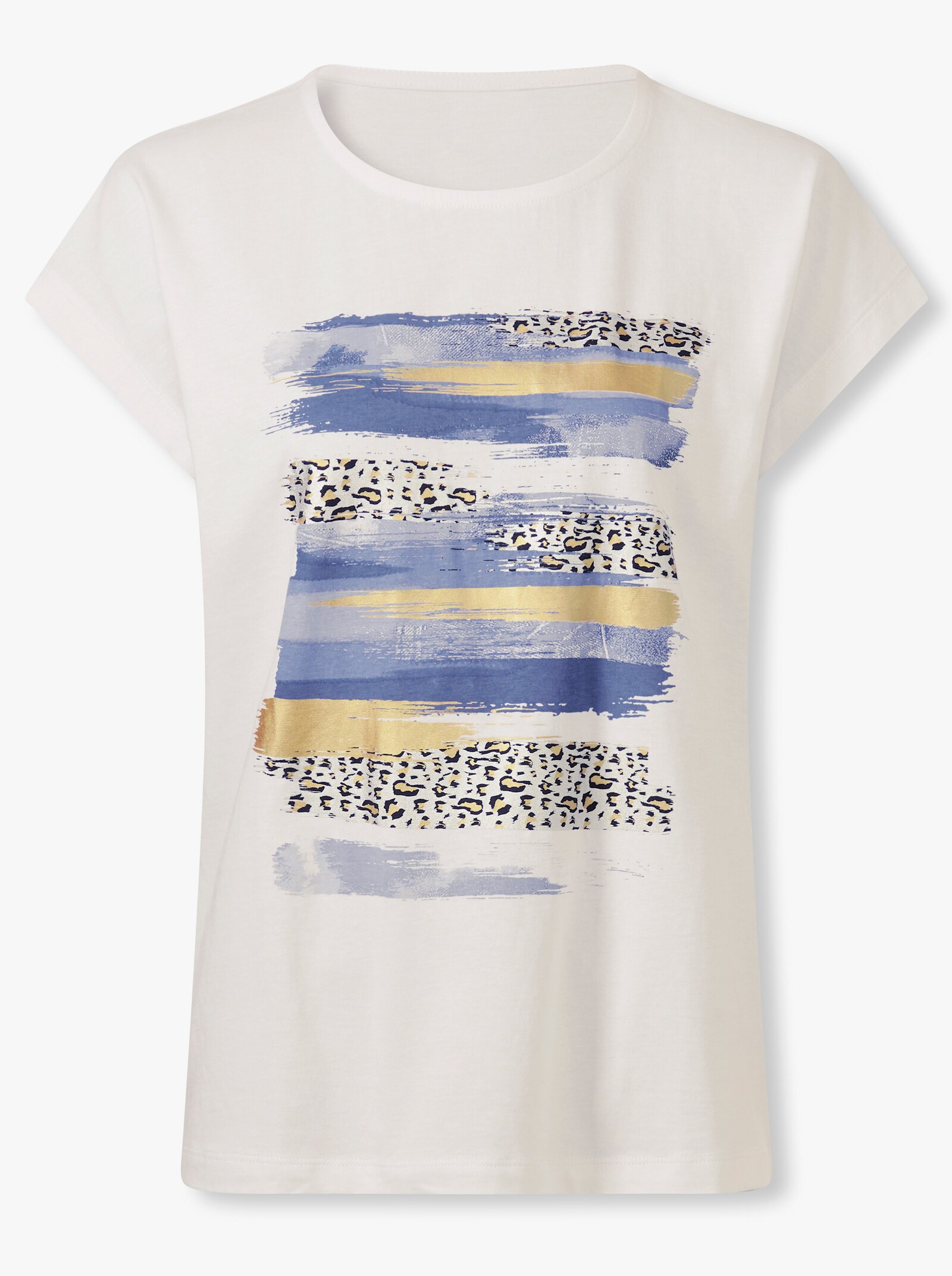 Kurzarmshirt mit Foliendruck - weiß-jeansblau