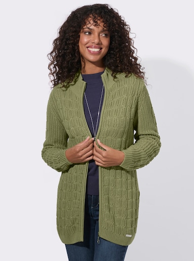 Longstrickjacke mit Zopfmuster - schilf