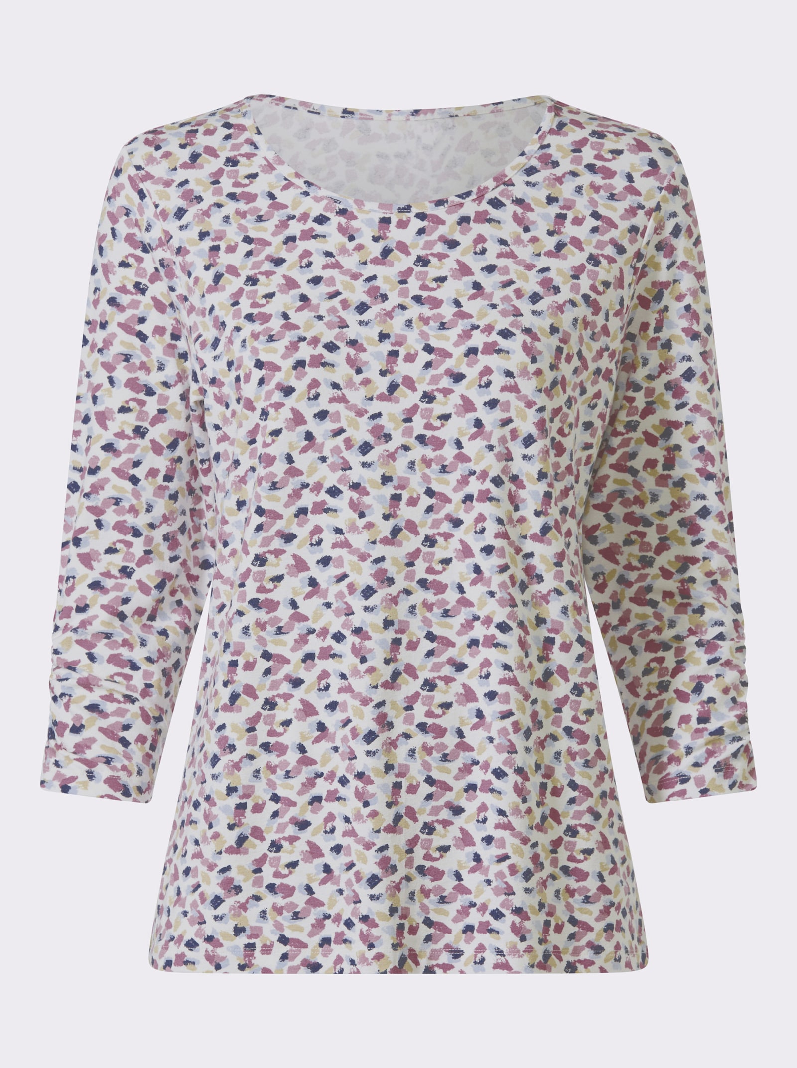 Print-Shirt mit Raffung am Ärmel - ecru-mauve-bedruckt