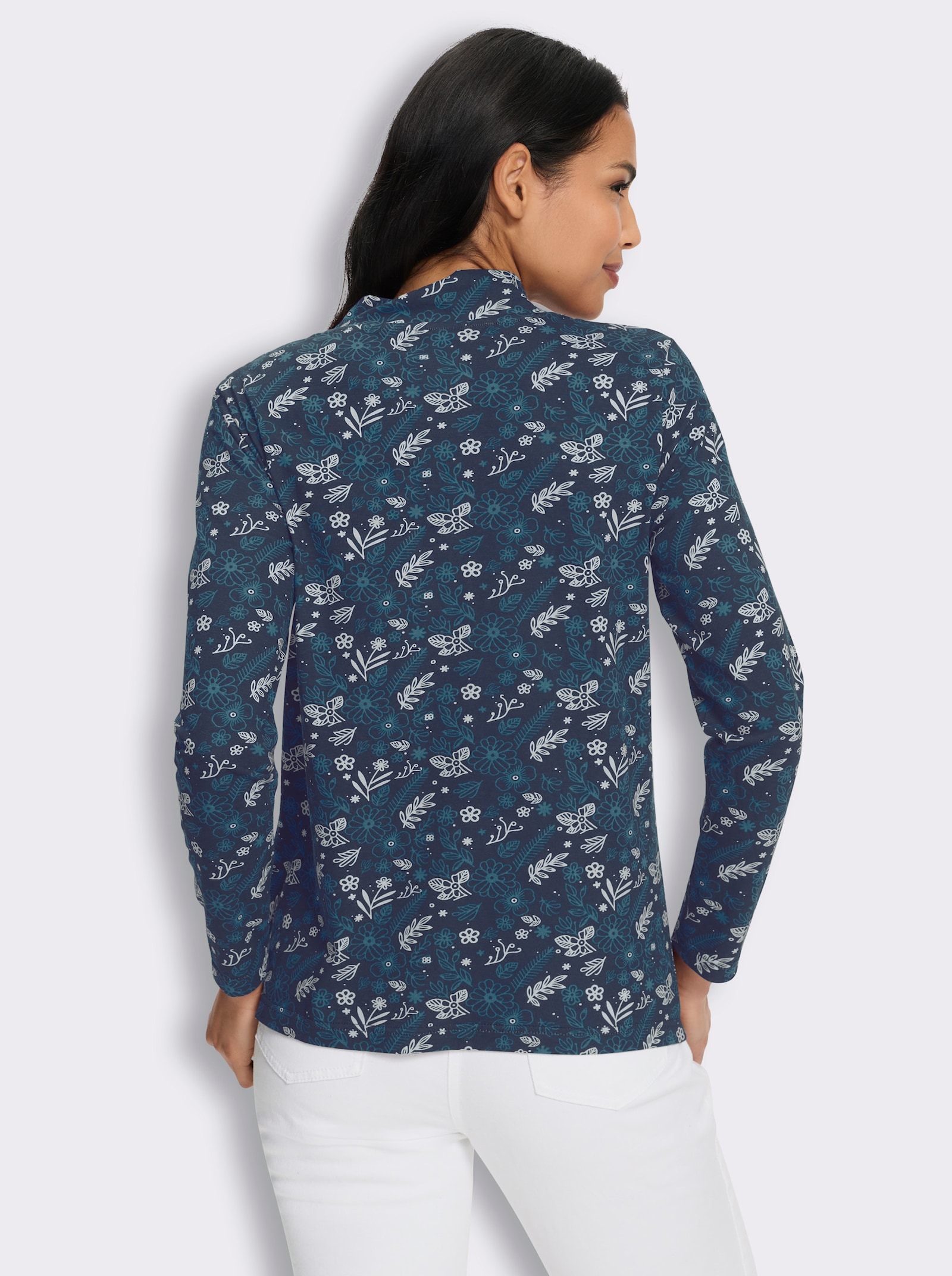 Stehkragenshirt im floralem Allover-Dessin - topas-champagner-bedruckt