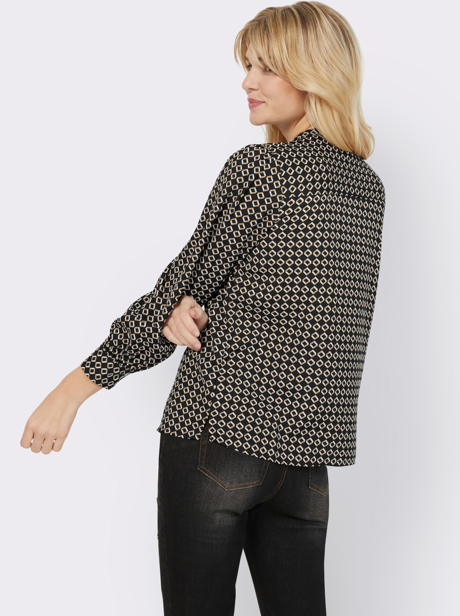 heine Blouse met lange mouwen en minimalistisch patroon - zwart/camel bedrukt