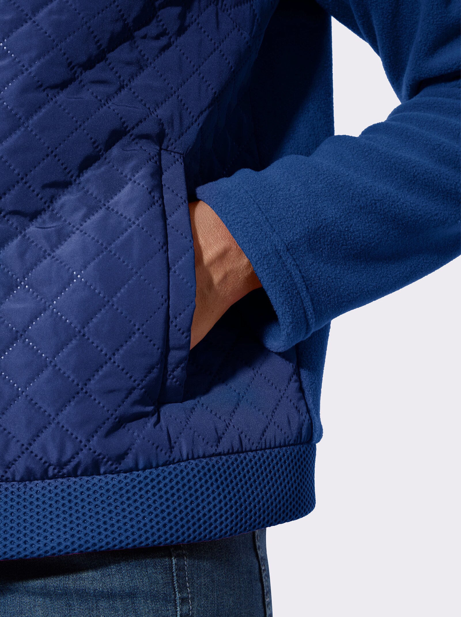 Fleecejacke mit Steppmuster-Einsätzen - royalblau