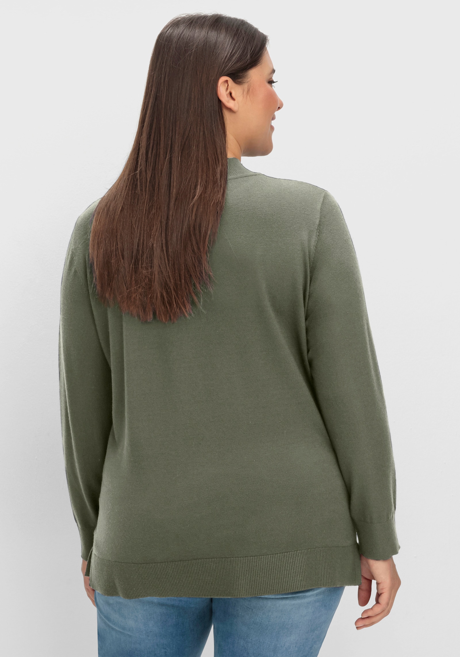 sheego Feinstrickpullover mit Stehkragen - khaki