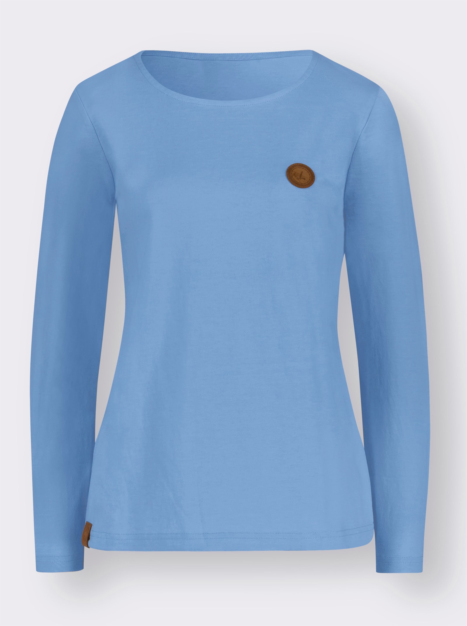 Longsleeve mit paspeliertem Rundhals-Ausschnitt - himmelblau