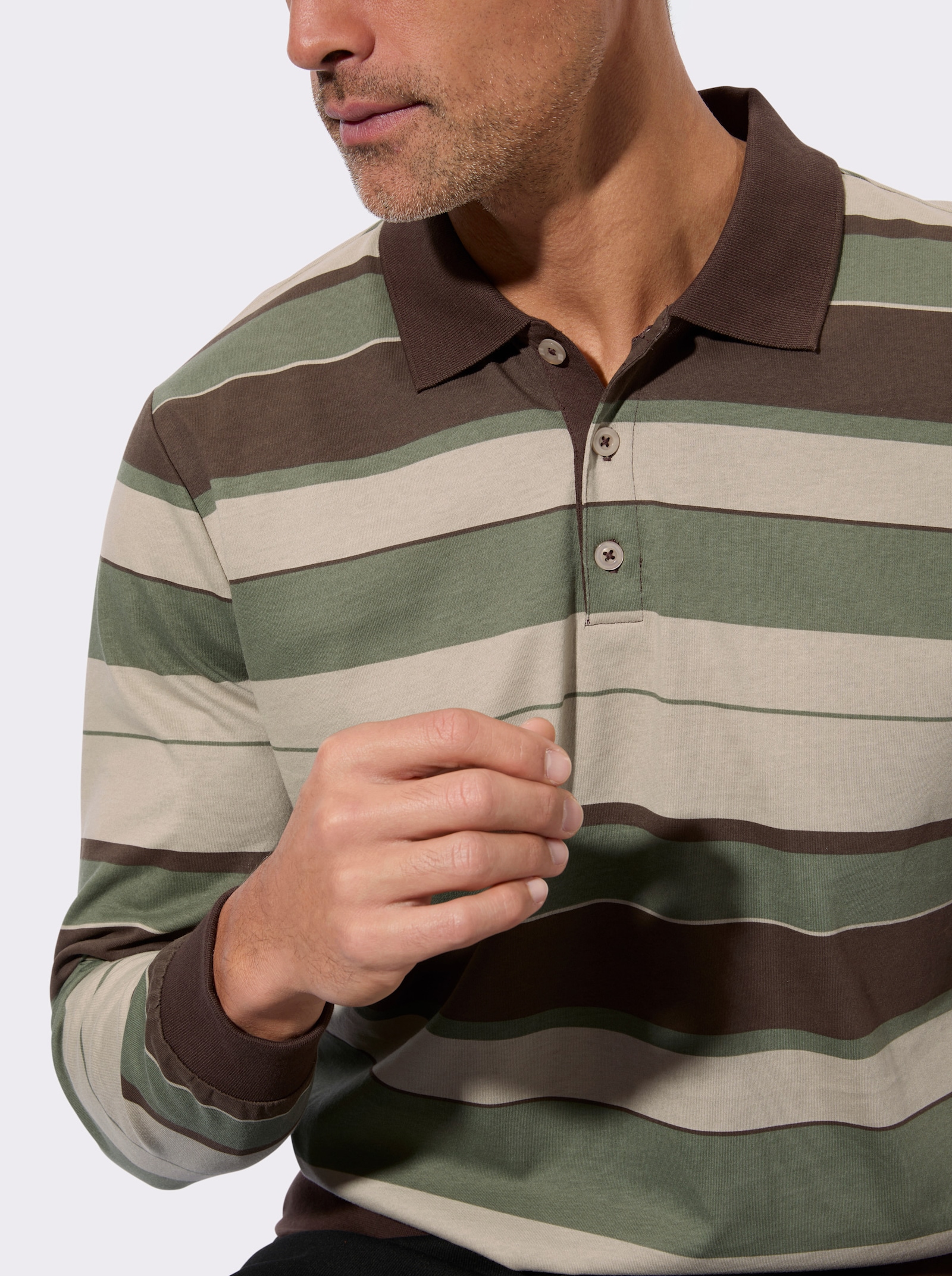 Poloshirt mit elastischen Bündchen - schoko-khaki-geringelt