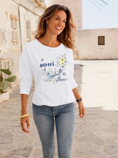 Sweatshirt - weiß-rauchblau-bedruckt