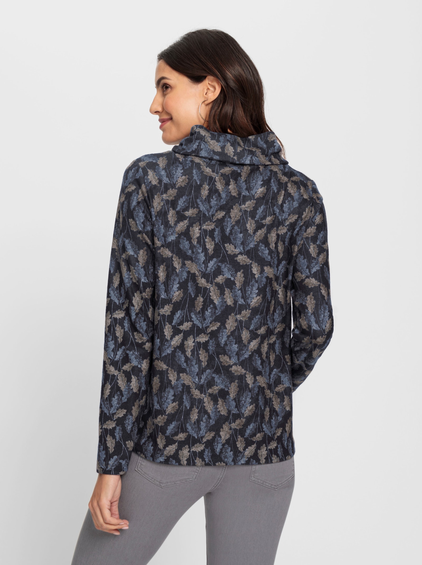 Print-Shirt mit halsfernem Rollkragen - marine-sesam-bedruckt