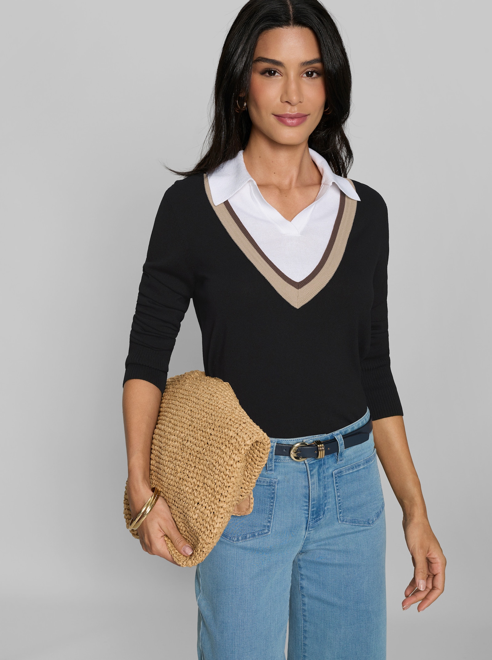 heine Polopullover mit Kontraststreifen - schwarz