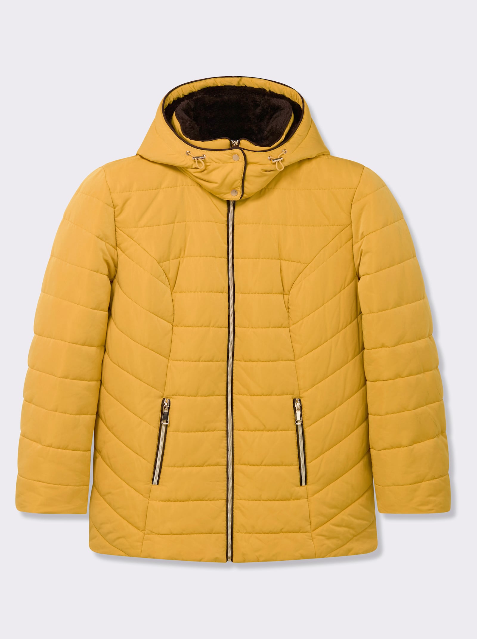 Steppjacke mit Teddy-Fleece innen - curry