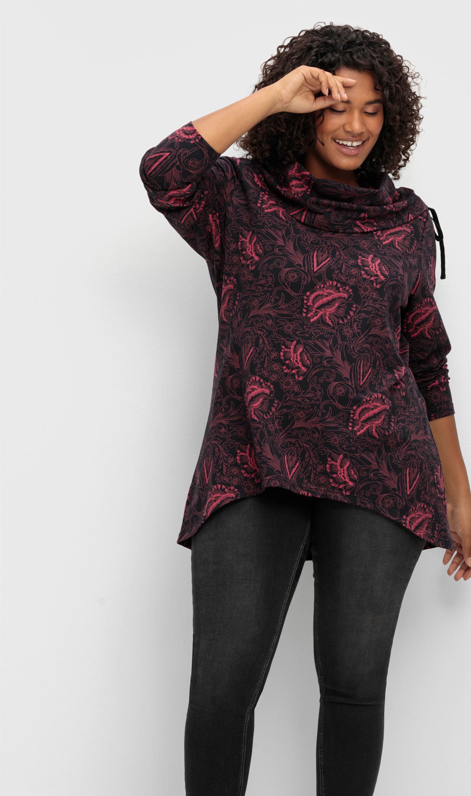 sheego by Joe Browns Sweatshirt mit weitem Schalkragen - beere-gemustert