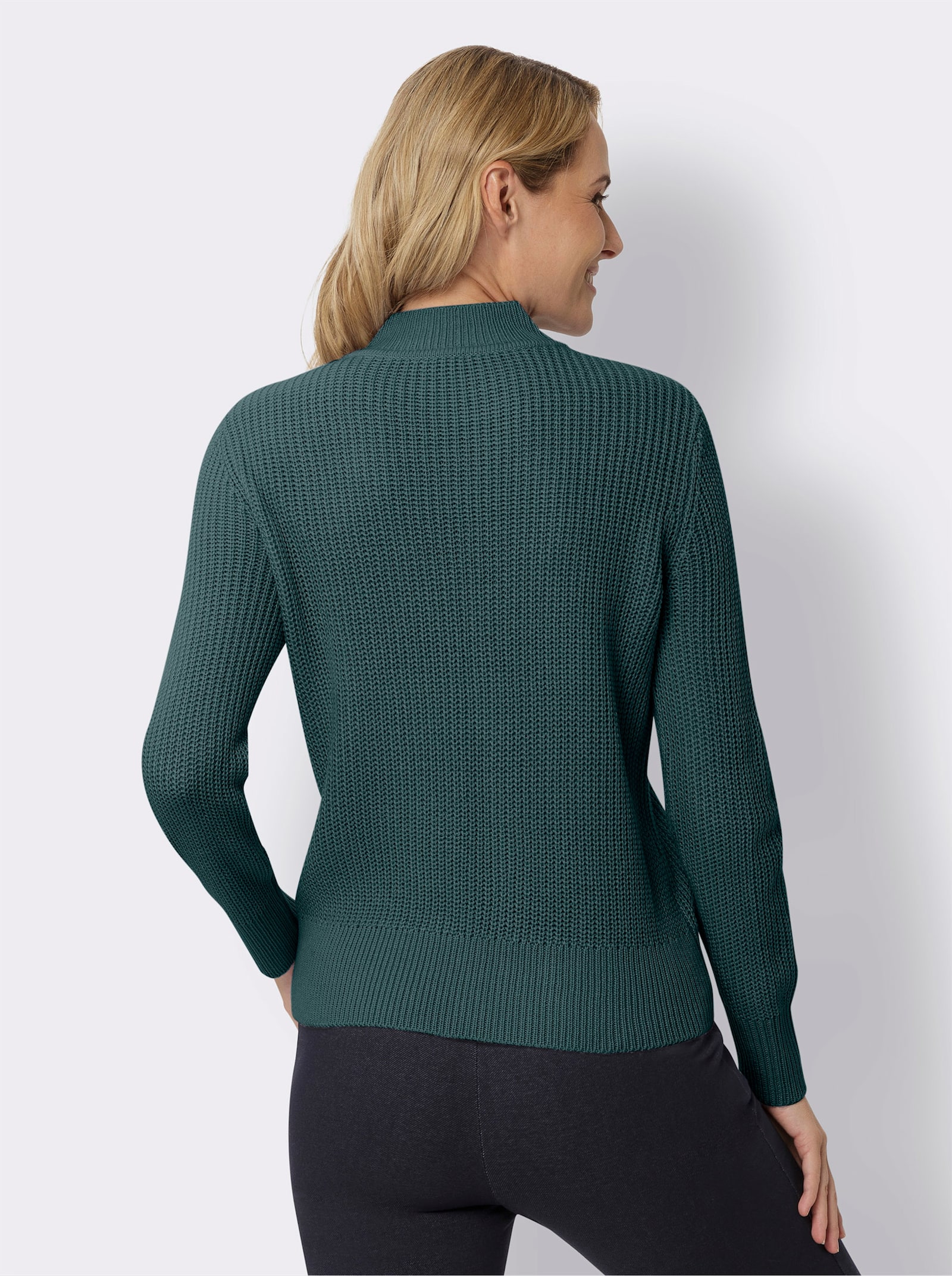 Stehkragenpullover mit Rauten-Strickmuster - petrol