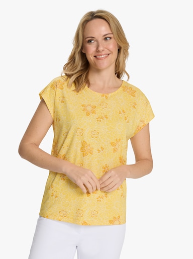 Tričko, krátke rukávy, kvety - žlto-okerová potlač