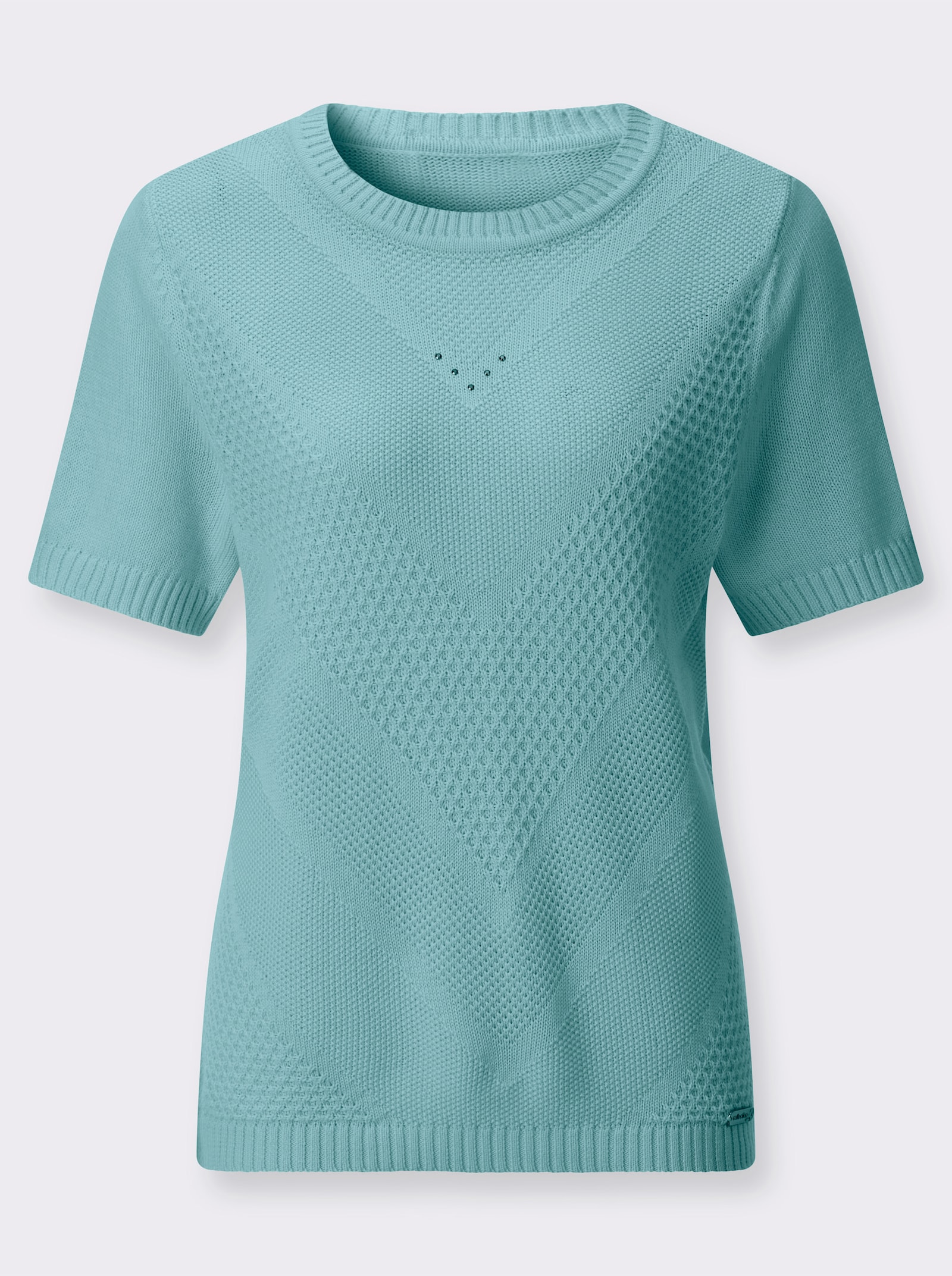 Kurzarmpullover mit Metallstein-Verzierung - aquamarin