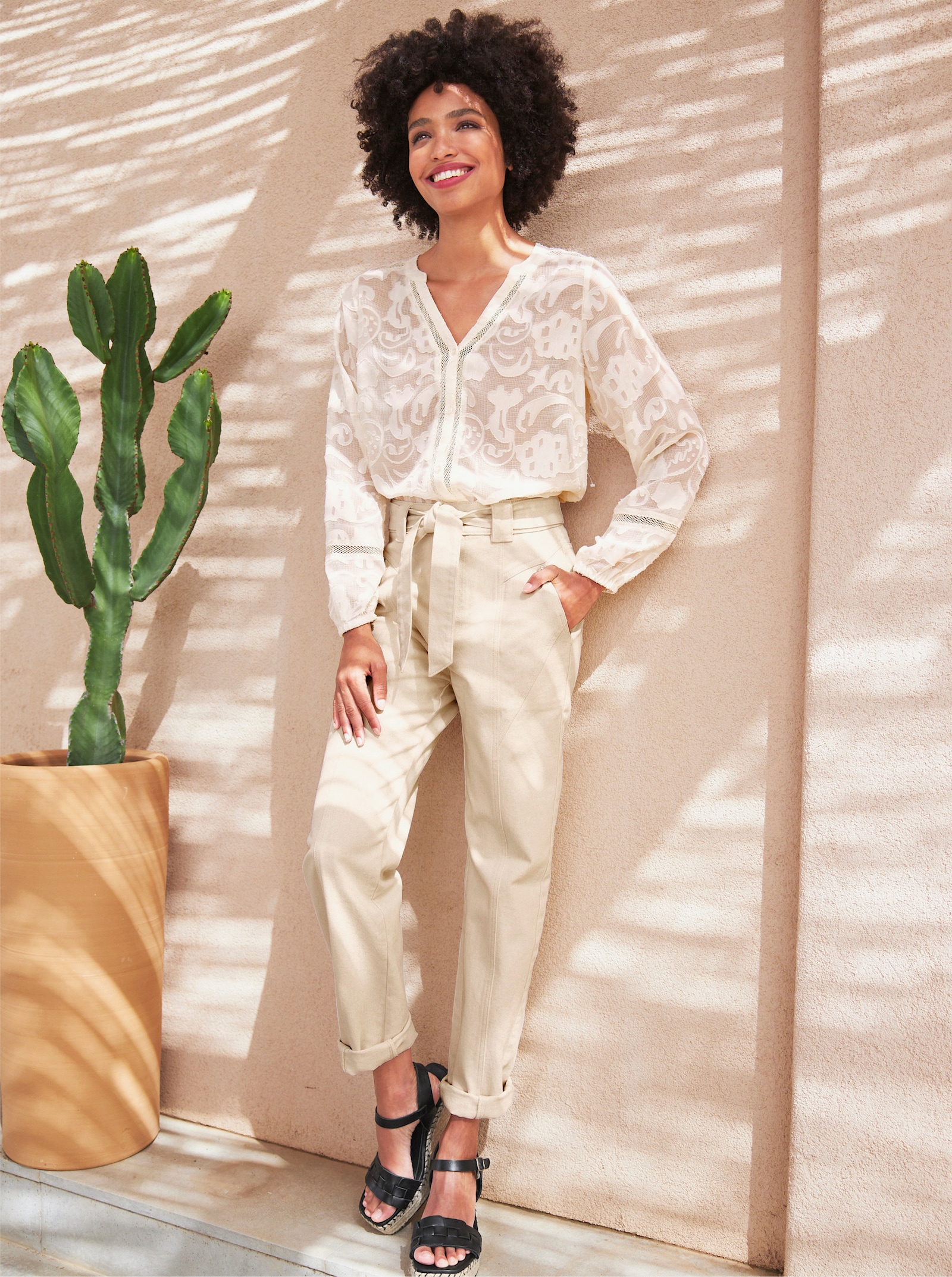 heine Langarmbluse in transparentem Jacquard - champagner