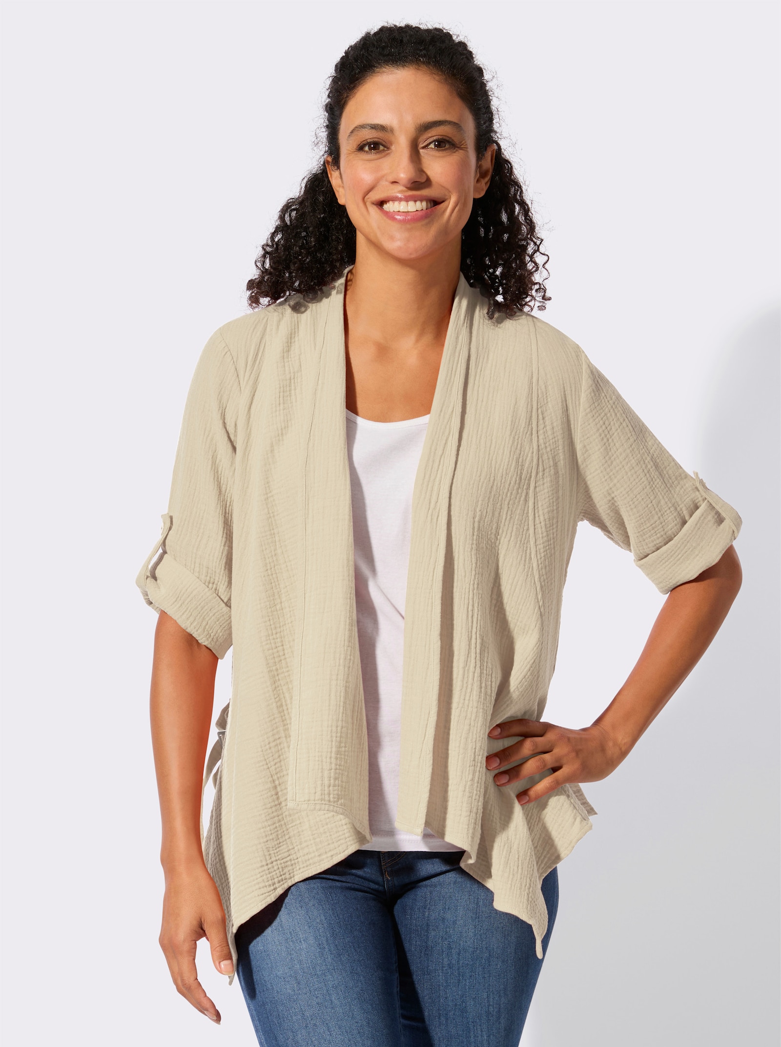 Blusenbolero mit Krempelärmeln - sand