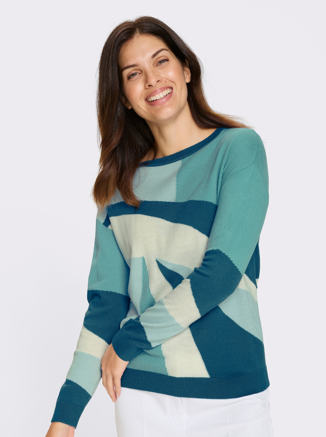 Langarm-Pullover - kalkmint-salbei-gemustert
