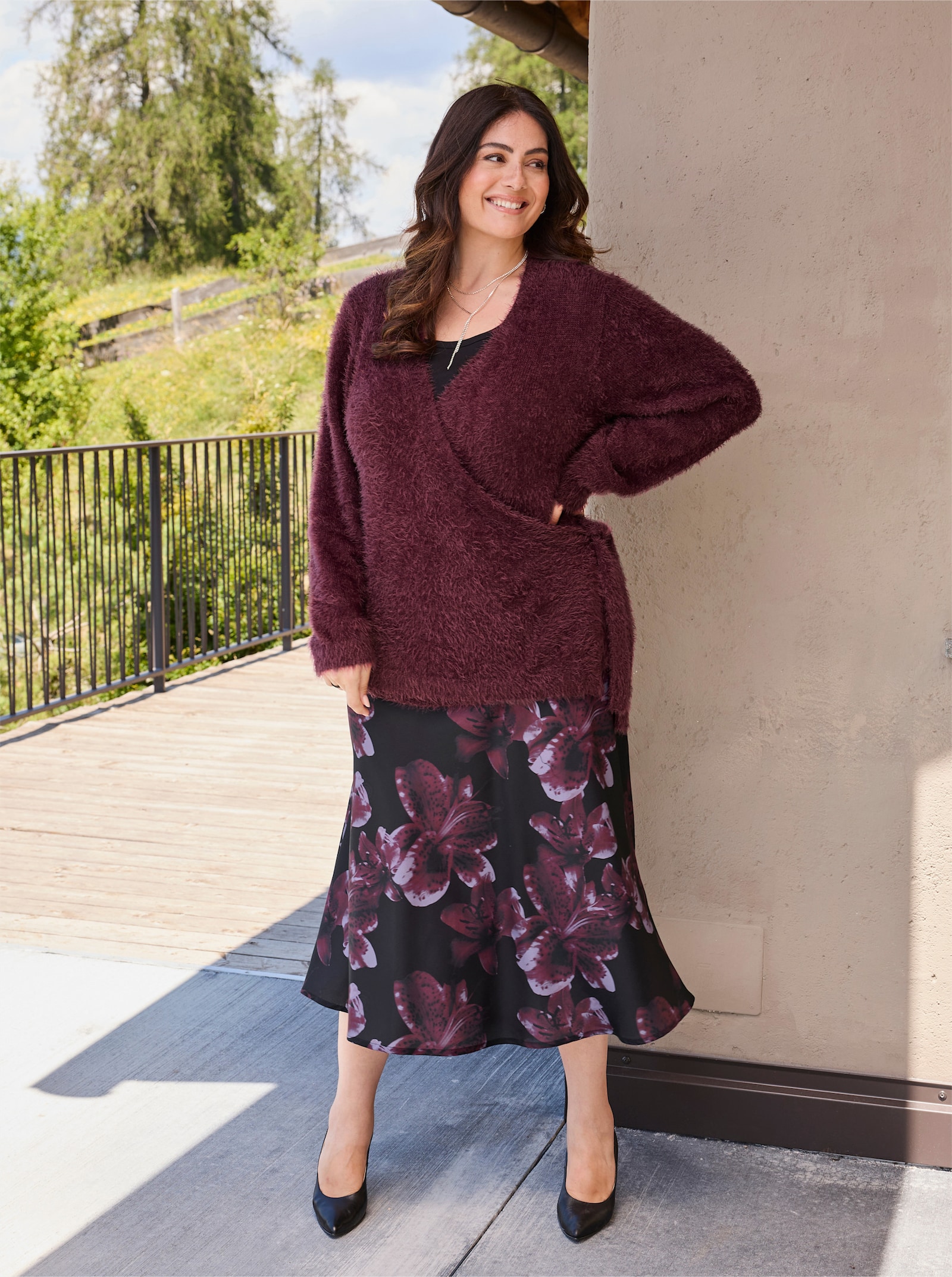 sheego Wickelpullover mit Flauschgarn - burgund