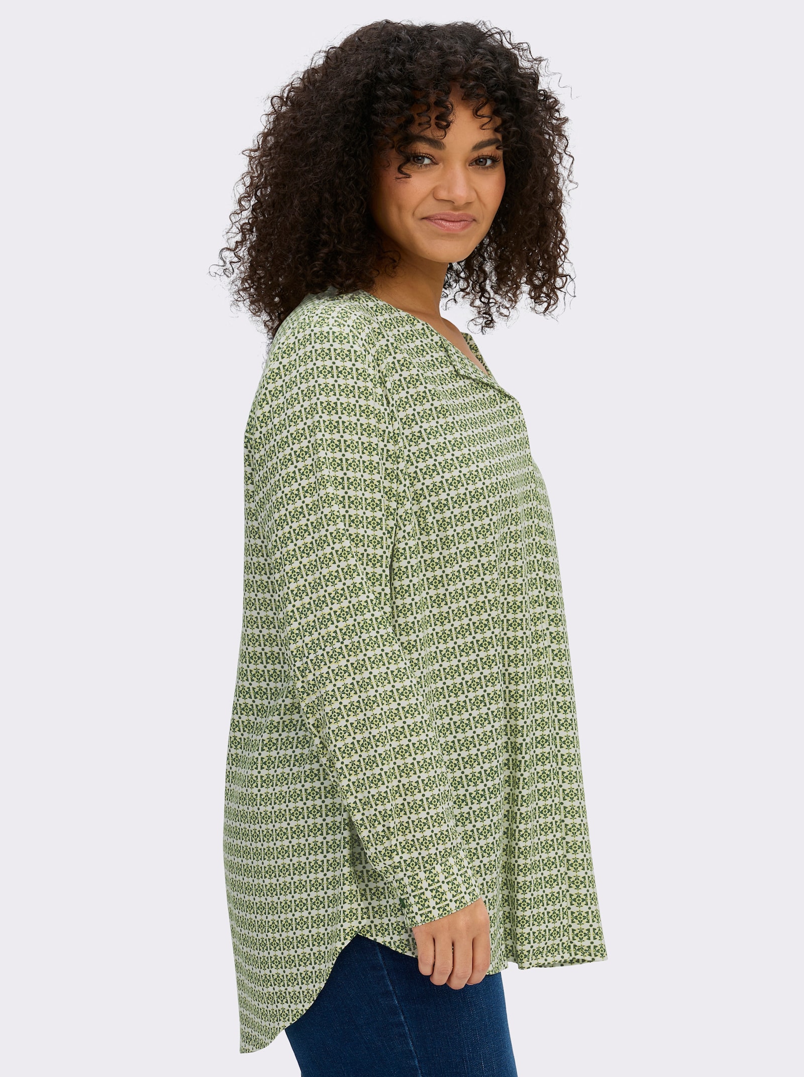 sheego Druckbluse in A-Linie - moos-pistazie-bedruckt