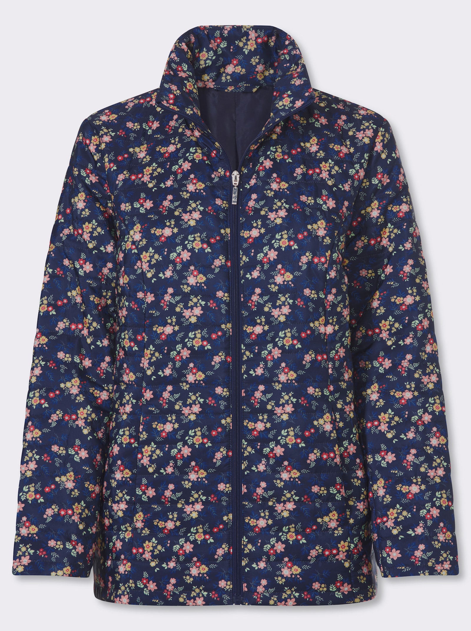 Steppjacke mit Blüten-Druck - marine-erdbeere-bedruckt