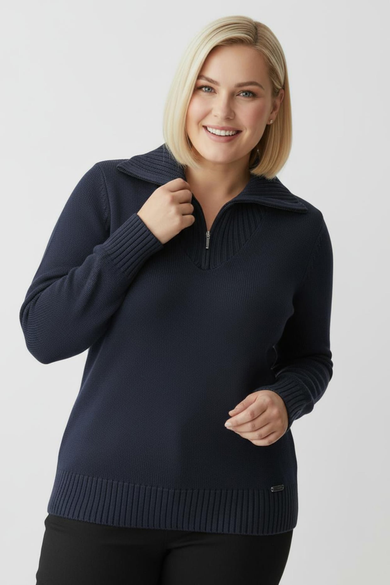 Troyer mit breiten Rippabschlüssen - marine