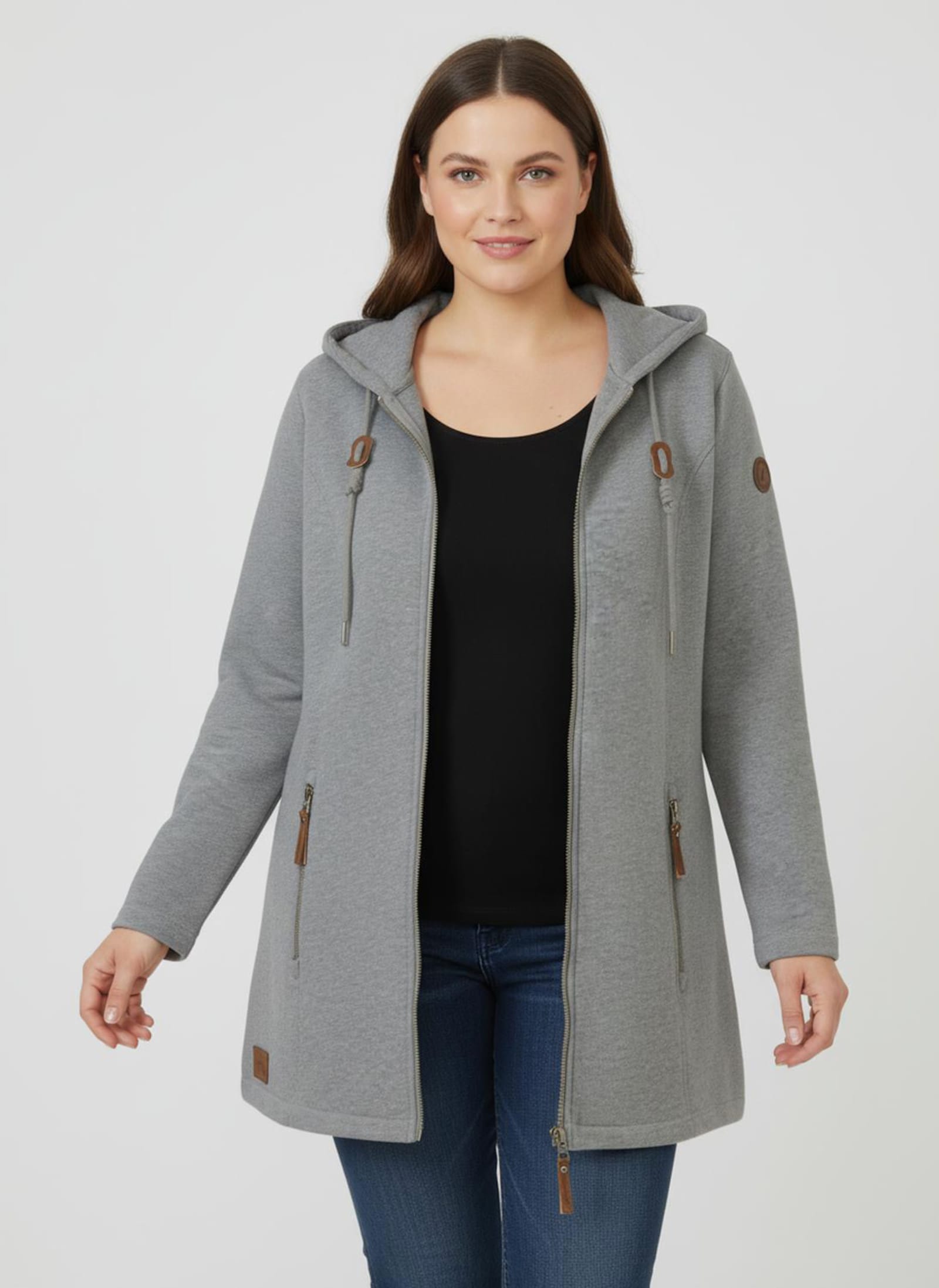 Sweatjacke mit 2-Wege-Reißverschluss - steingrau-meliert