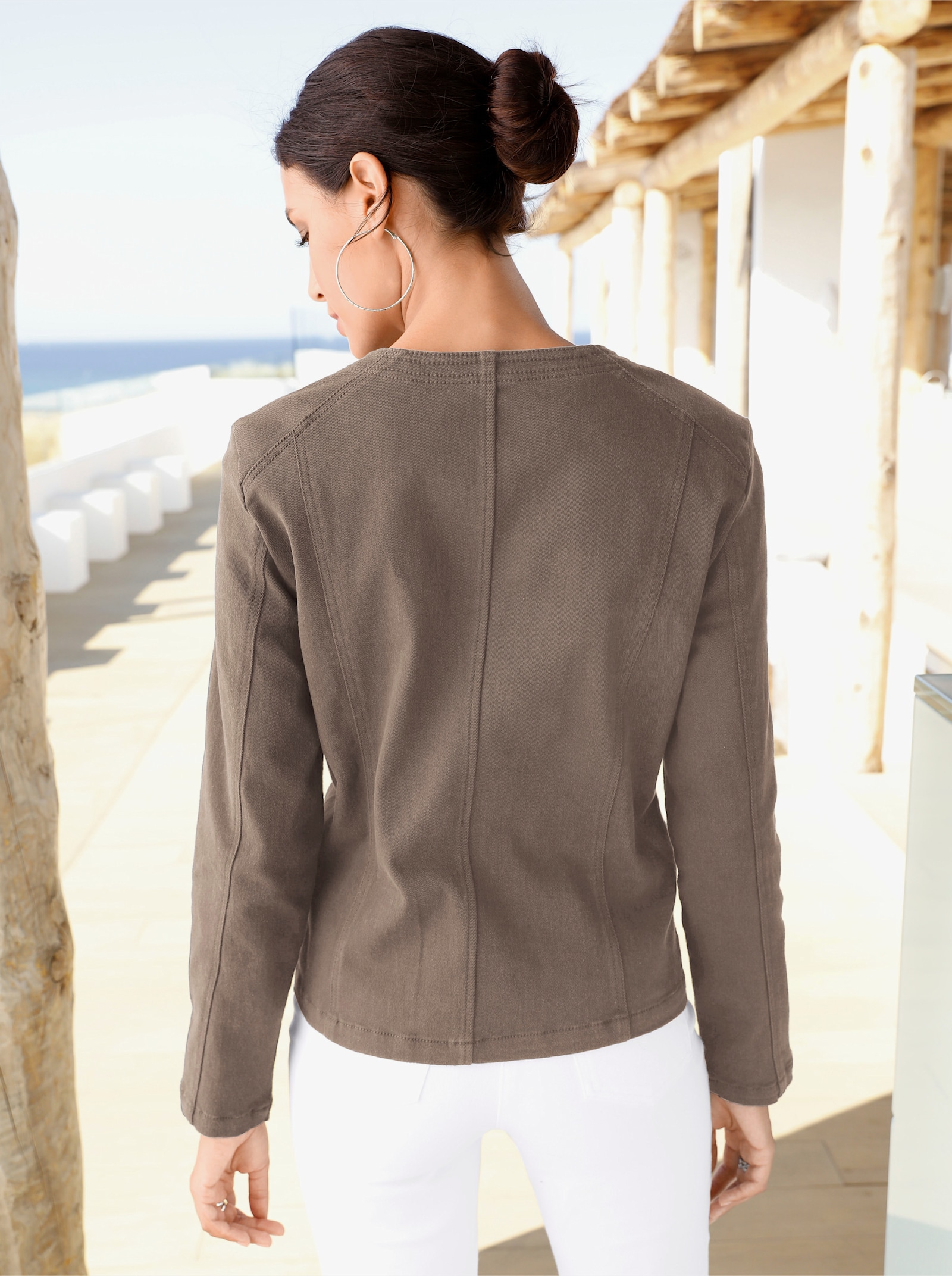 Jeansblazer met sierritssluitingen - taupe