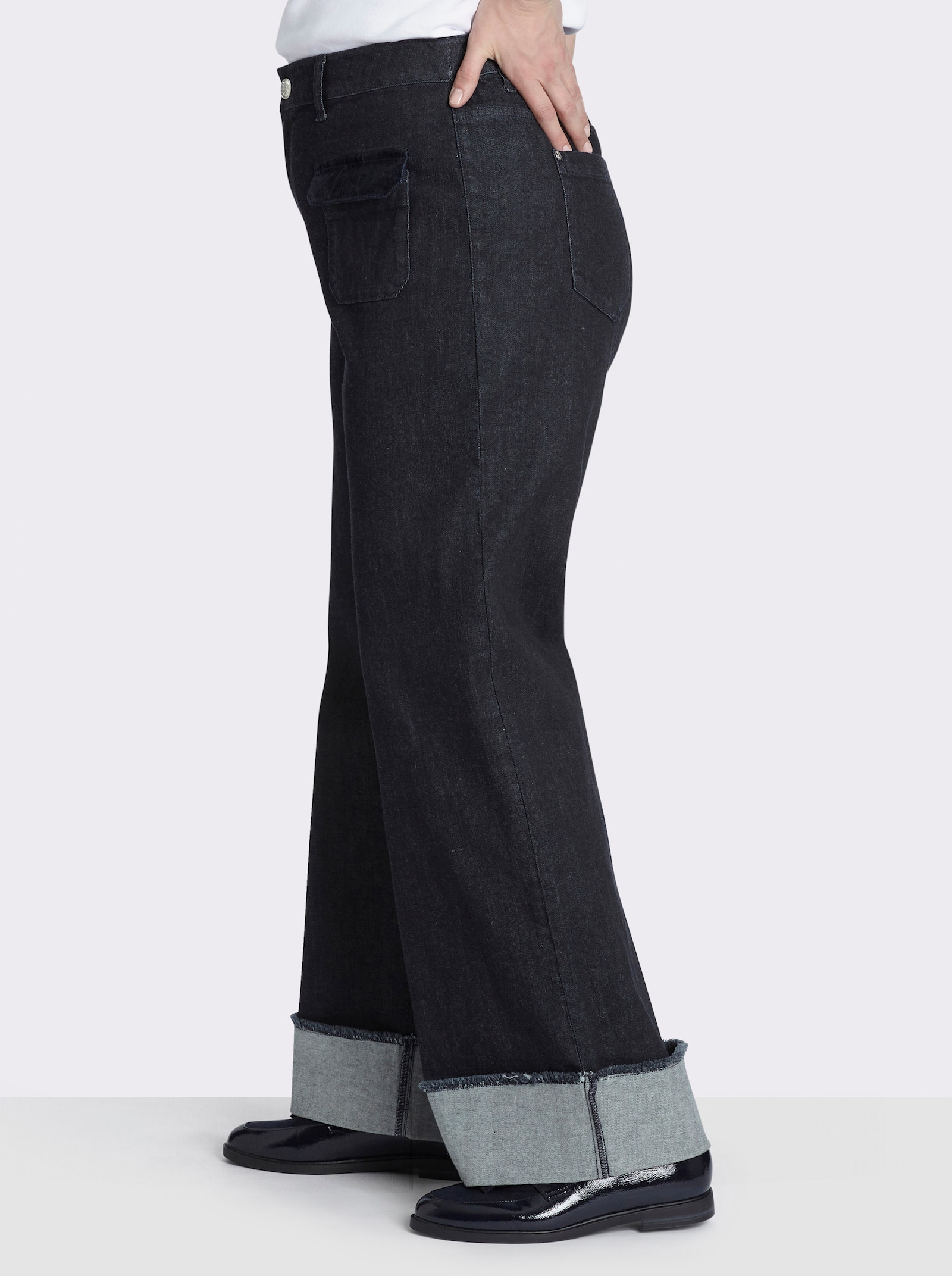 sheego Jeans mit breitem Umschlag am Saum - dark blue