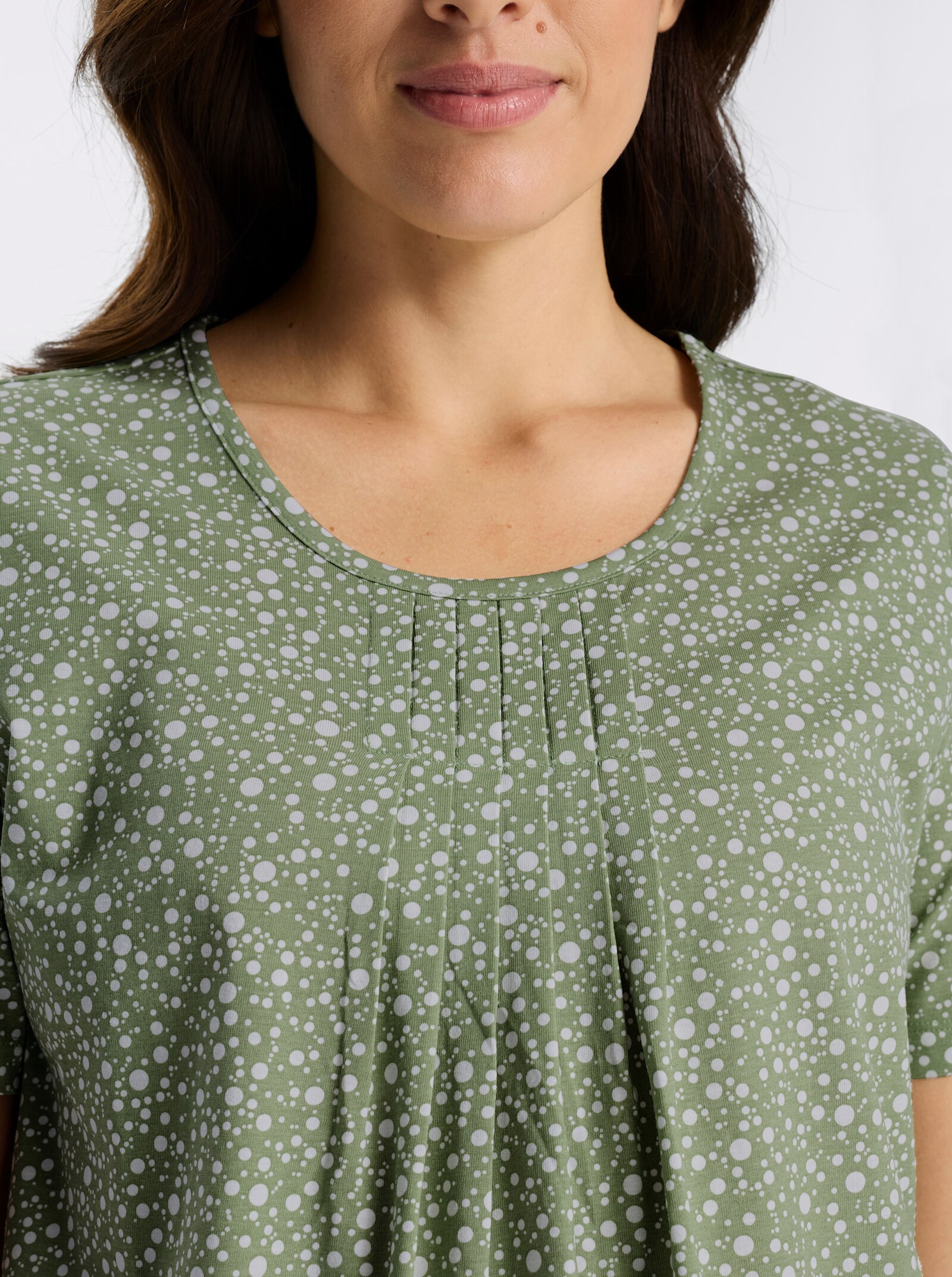 Tričko, krátky rukávy, bodky - Eukalyptovo-biela potlač