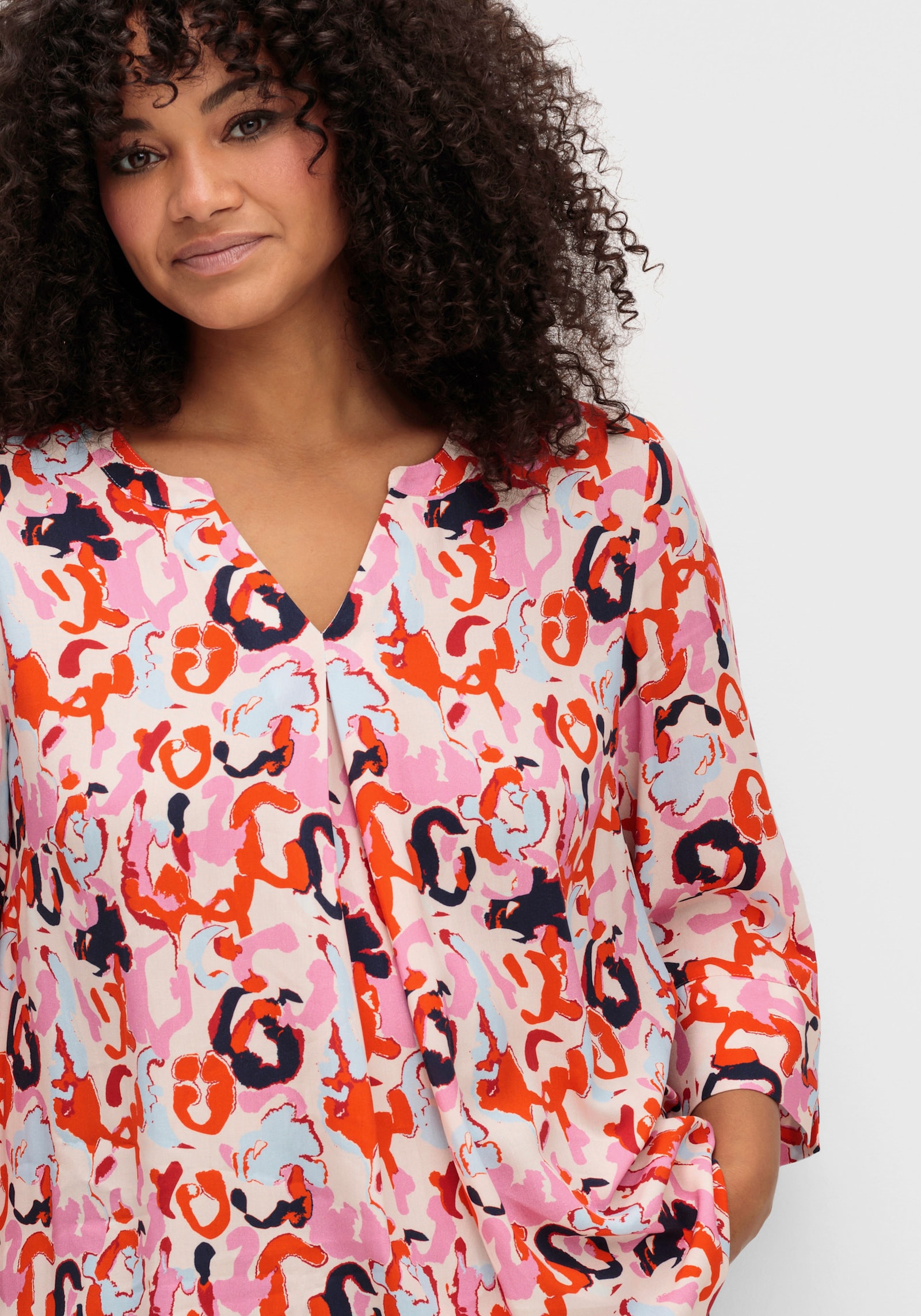 sheego Tunika mit 3/4-Arm und Alloverprint - pink gemustert