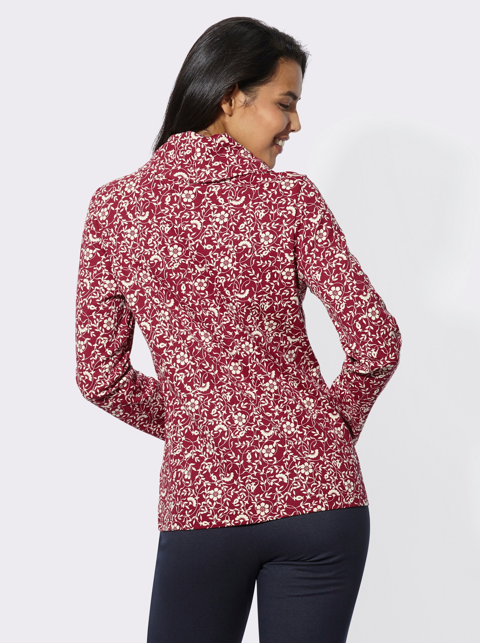 Sweatshirt mit weitem Rollkragen - kirsche-champagner-bedruckt