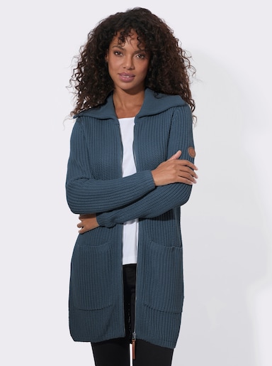 Longstrickjacke mit Umlegekragen - rauchblau