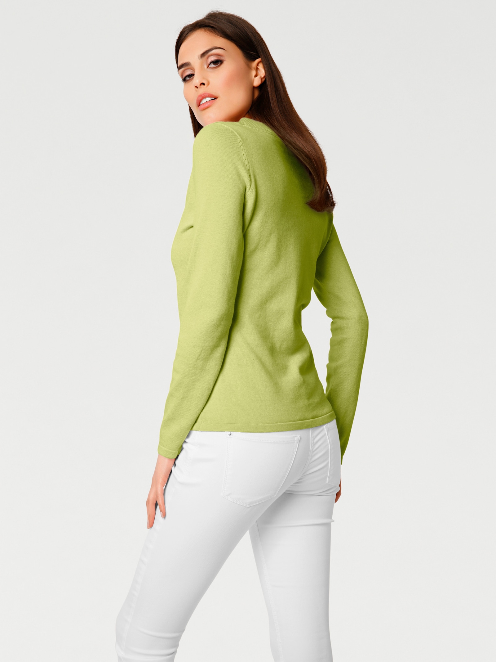 heine V-Ausschnitt-Pullover aus reiner Baumwolle - kiwi