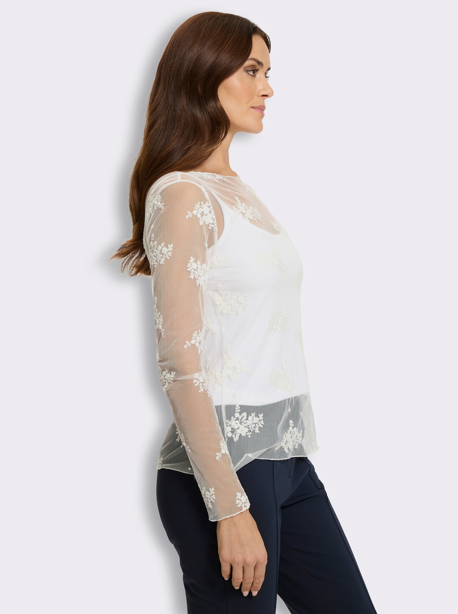 heine Spitzenshirt mit U-Boot-Ausschnitt - ecru-gemustert