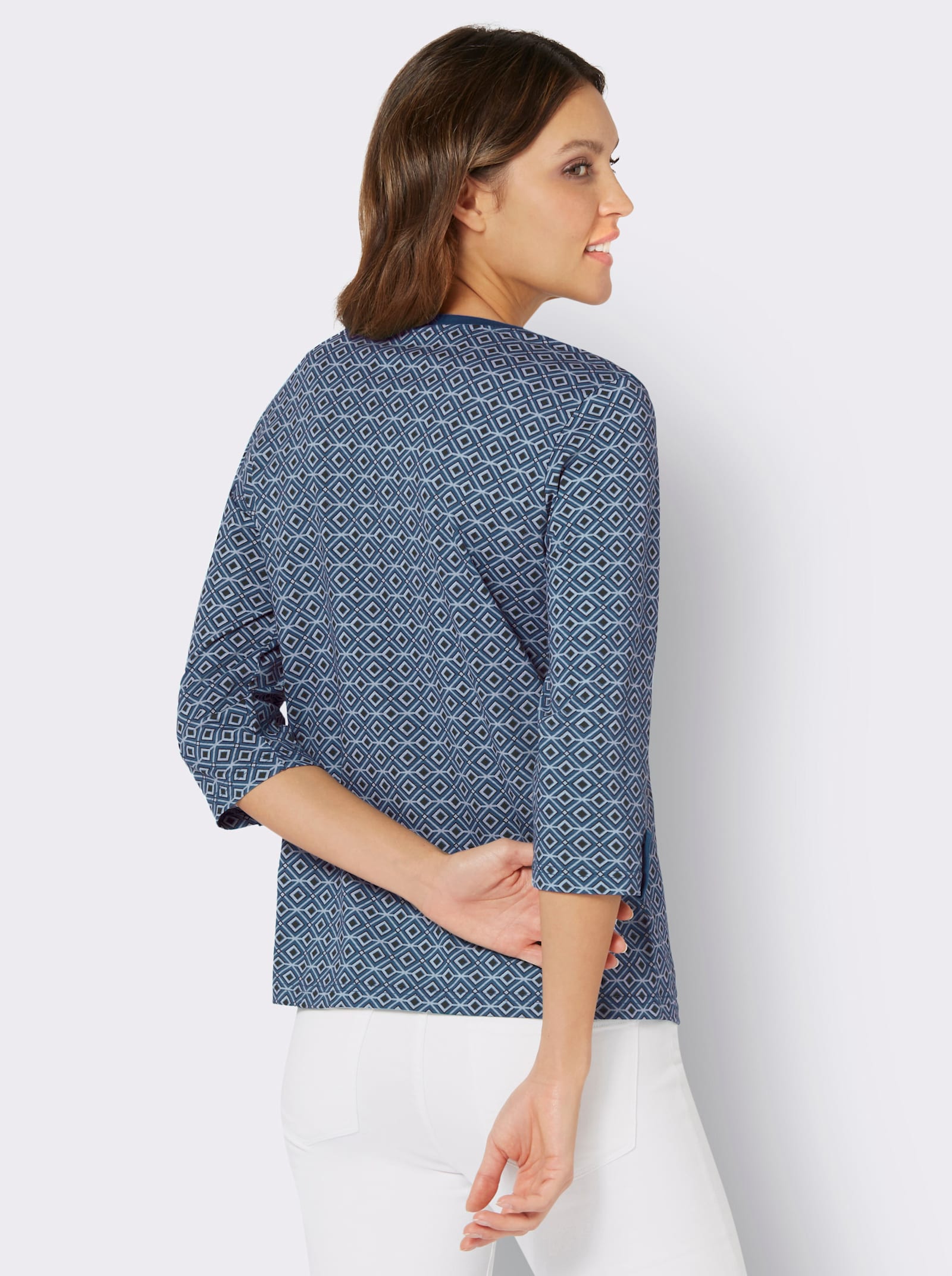 3/4-Arm-Shirt mit einfarbiger Schulterpasse - jeansblau-hellblau-bedruckt